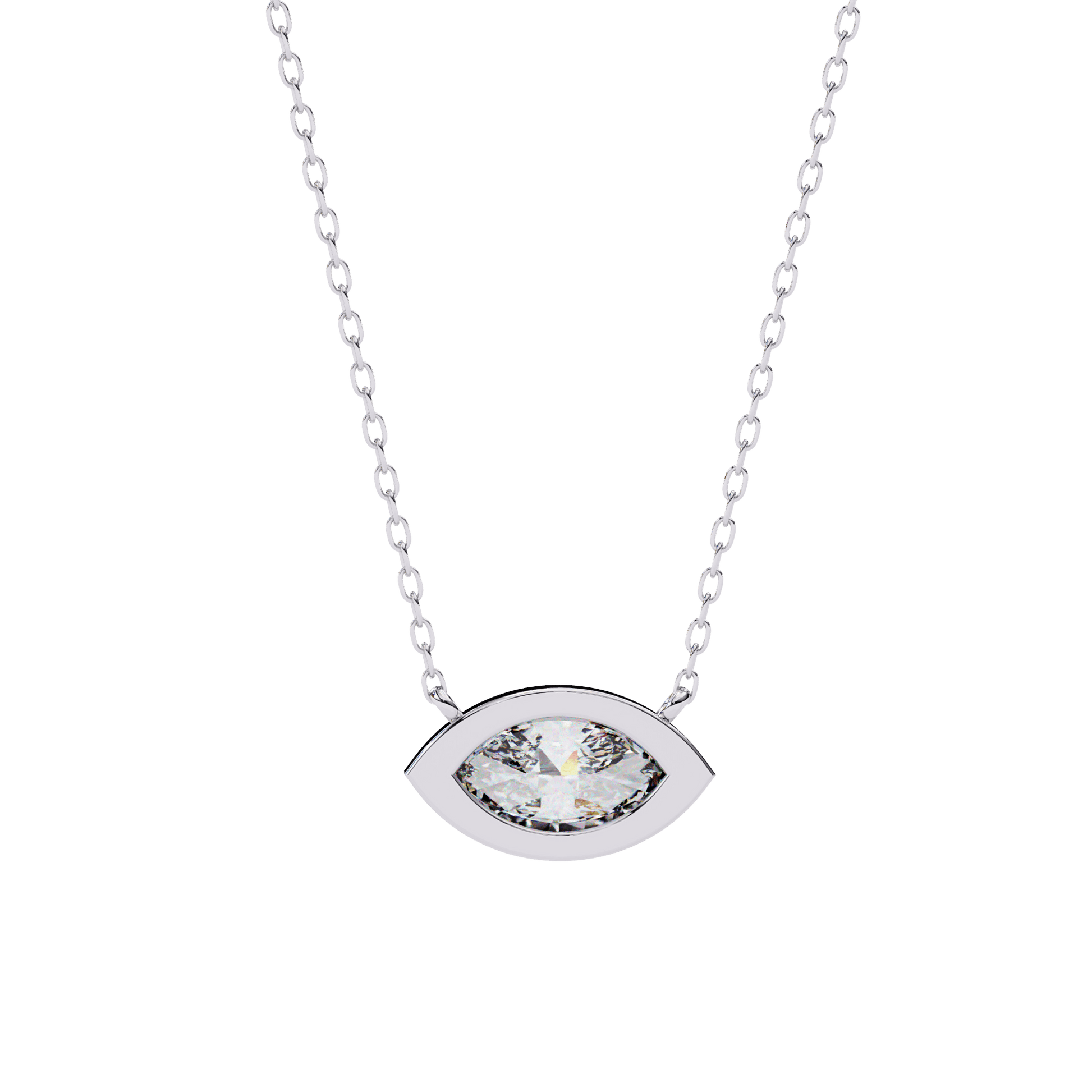 Elegant bezel-set marquise diamond pendant from Carat House Dubai featuring a sparkling solitaire diamond.