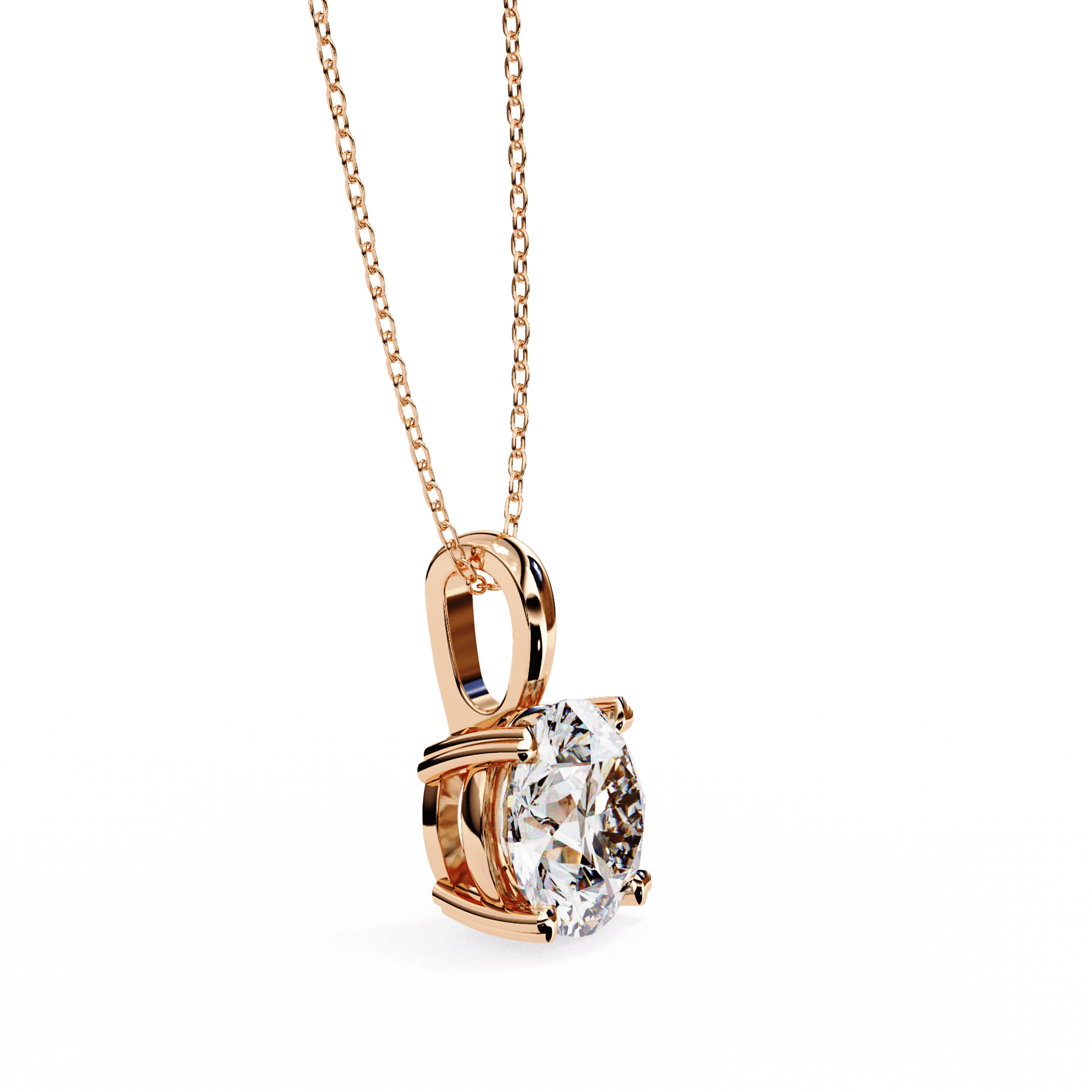 Gloria heart-prong round diamond pendant by Carat House Dubai, showcasing a sparkling diamond set in a delicate heart-shaped prong setting.