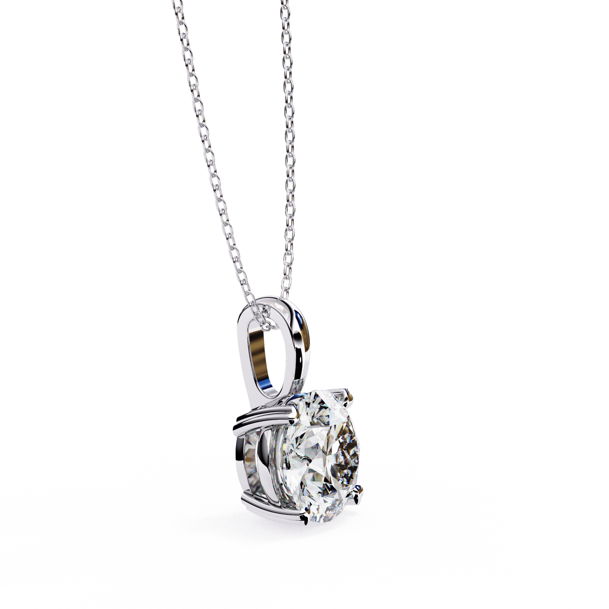 Gloria heart-prong round diamond pendant by Carat House Dubai, featuring a sparkling diamond set in a delicate silver chain.