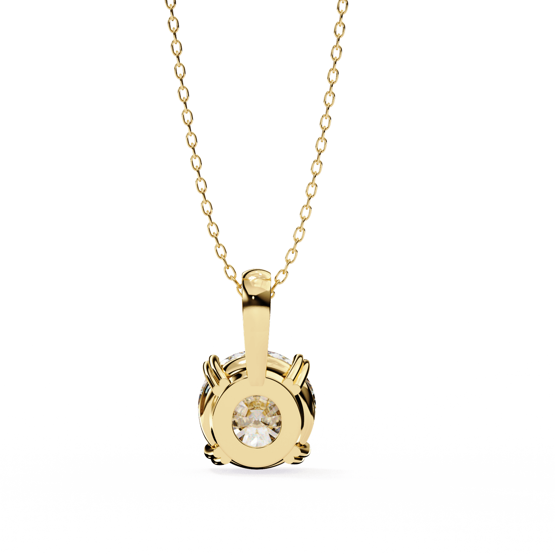 Gloria heart-prong round diamond pendant by Carat House Dubai, showcasing a sparkling diamond set in a delicate gold pendant.