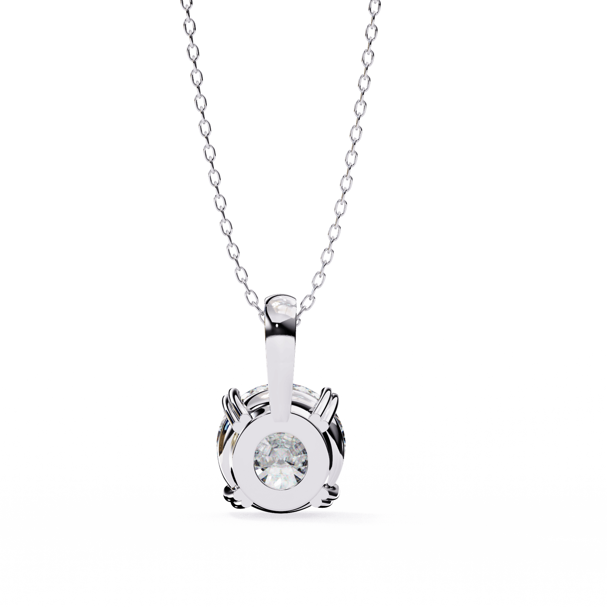 Gloria heart-prong round diamond pendant by Carat House Dubai, showcasing a sparkling diamond pendant on a delicate chain.