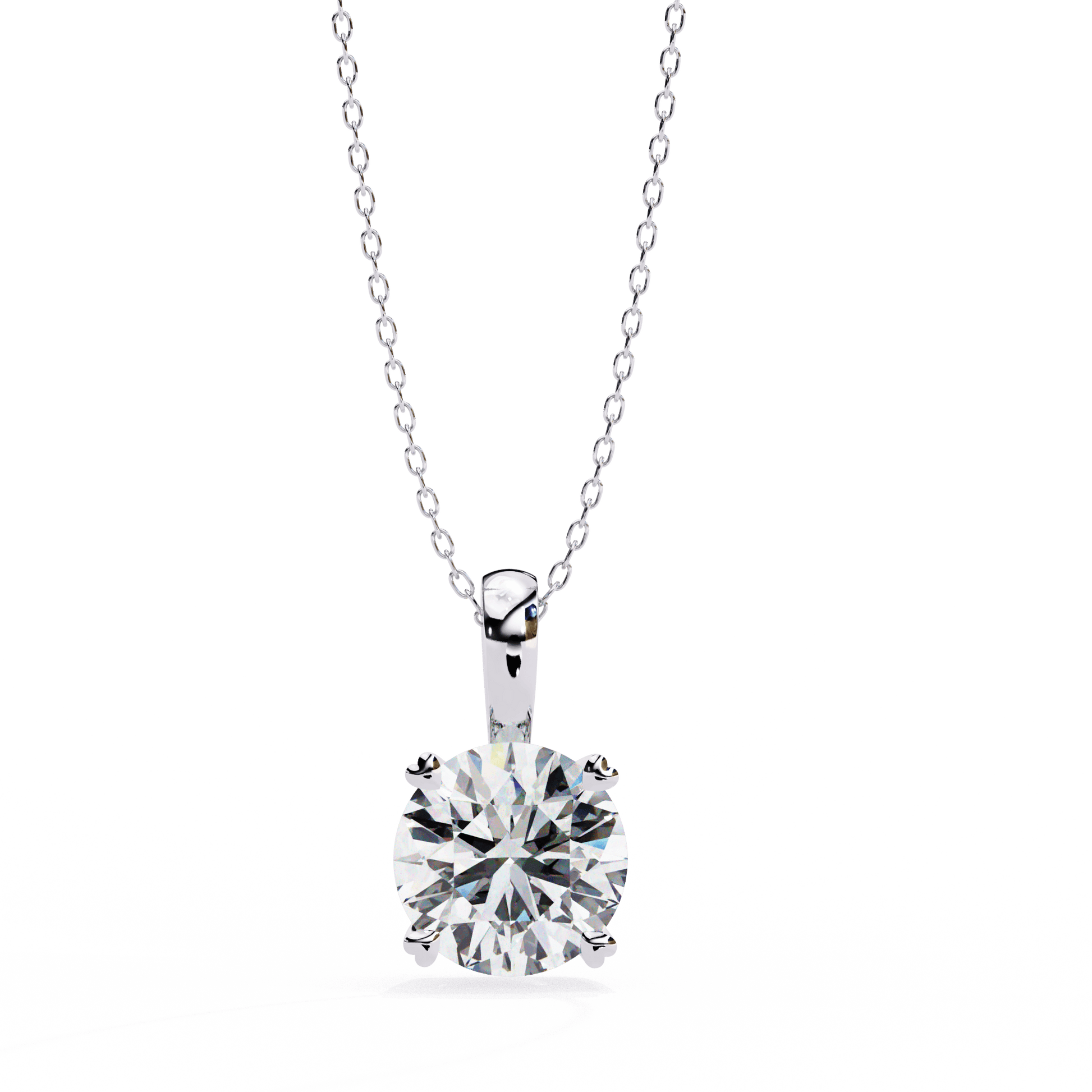 Gloria – Heart-Prong Round Diamond Pendant — diamond pendant necklace — lab grown diamond and natural diamond — 18k white gold — Carat House