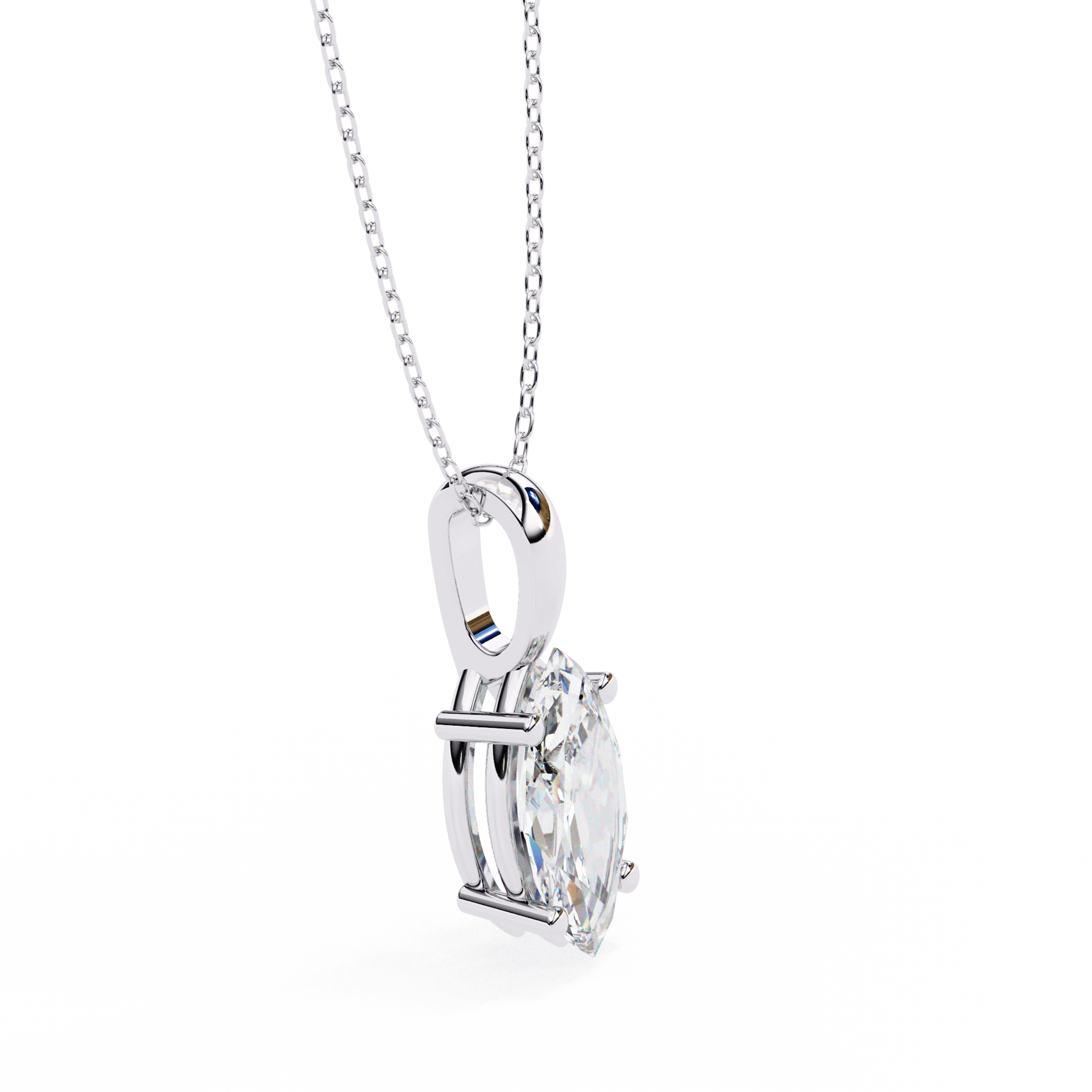 Marquise-cut solitaire pendant by Carat House Dubai featuring a sparkling gemstone on a delicate chain.