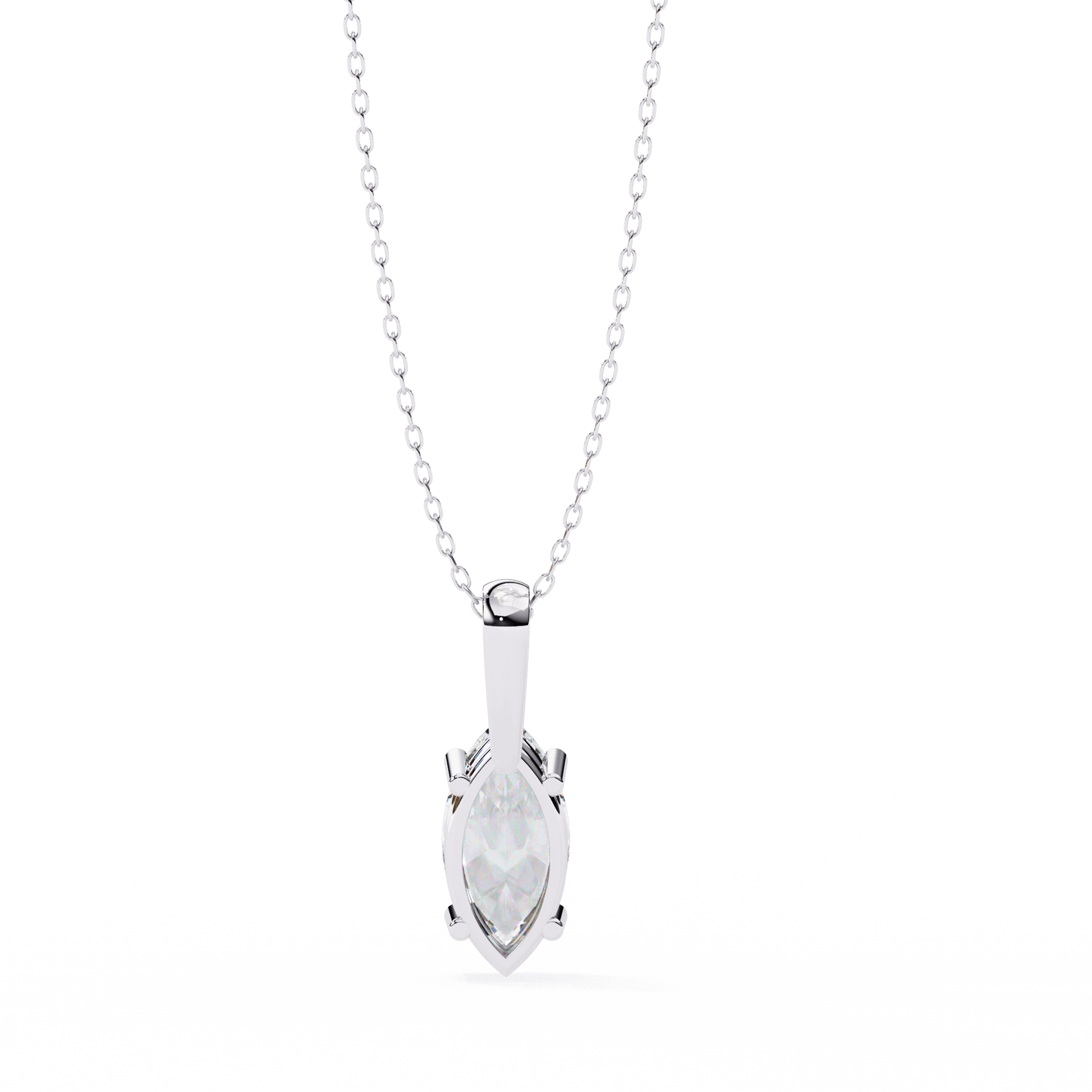 Marquise-cut solitaire pendant by Carat House Dubai featuring a sparkling gemstone on a delicate chain.