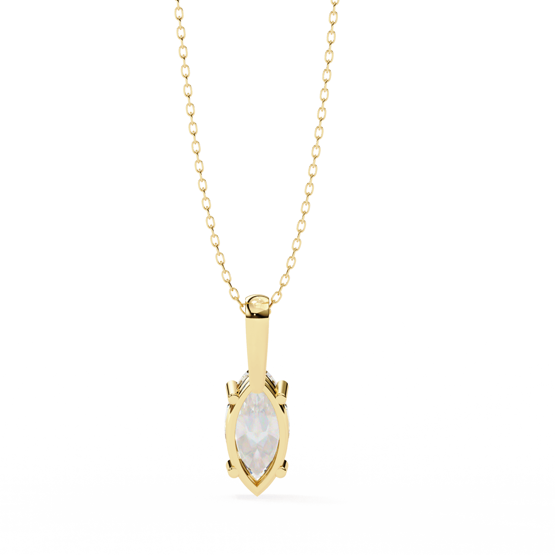 Marquise-cut solitaire pendant by Carat House Dubai featuring a sparkling gemstone on a delicate chain.