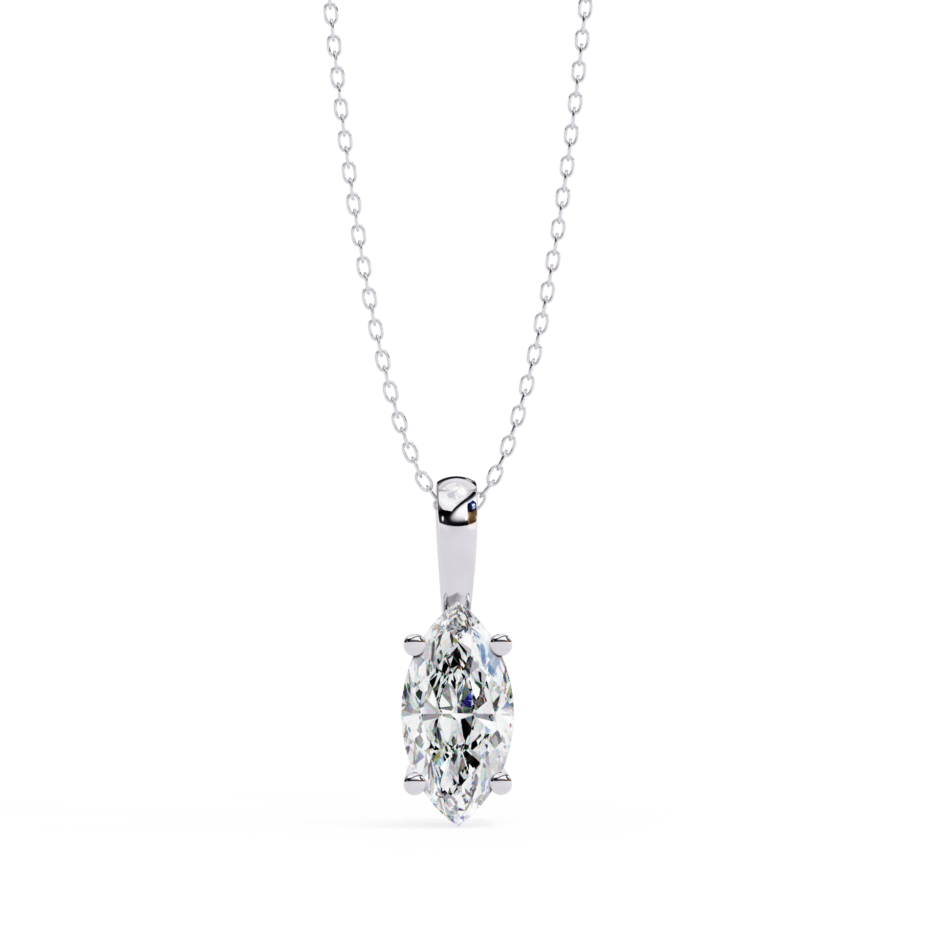 Ines - Marquise-Cut Solitaire Pendant — diamond pendant necklace — lab grown diamond and natural diamond — 18k white gold — Carat House