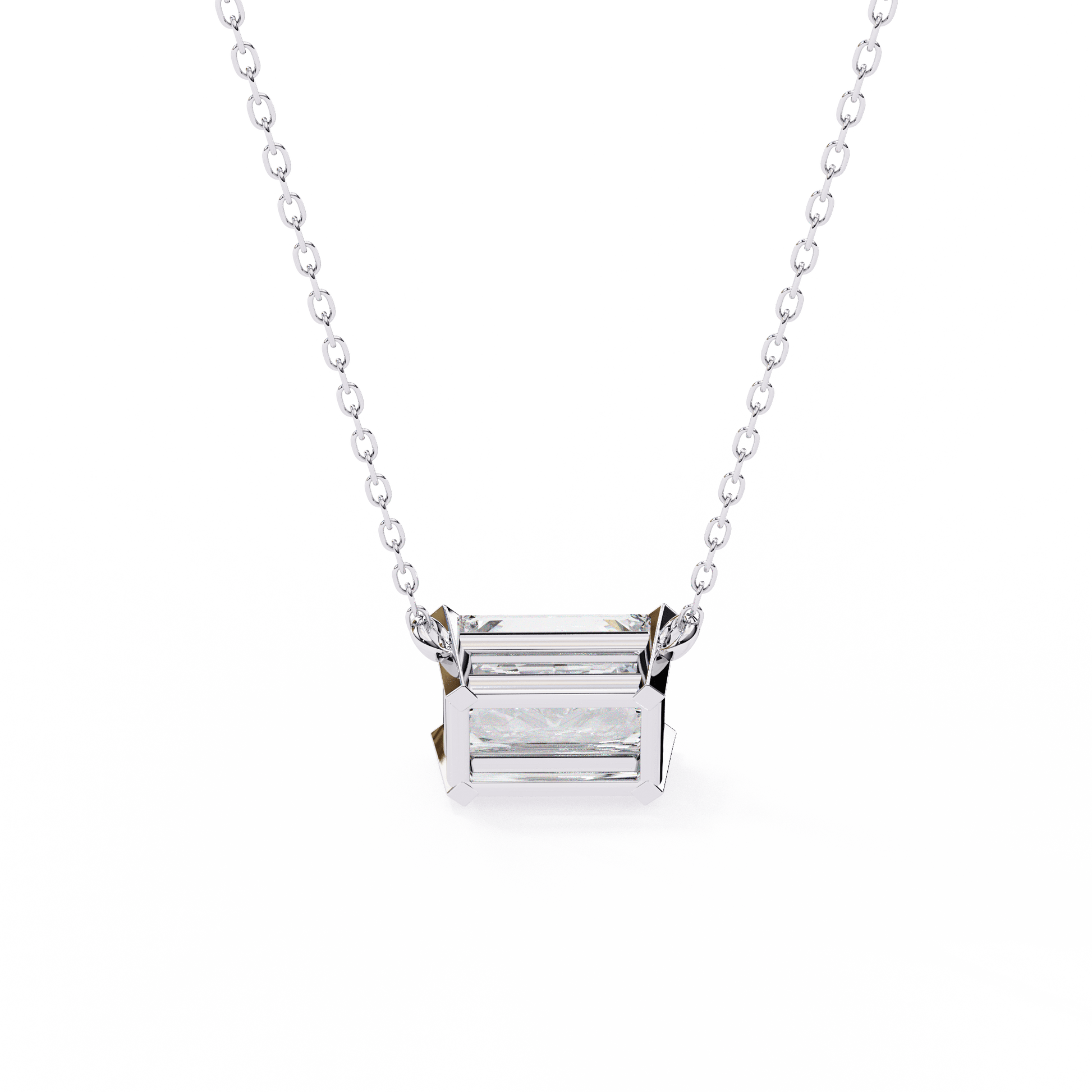 Radiant-cut solitaire pendant from Carat House Dubai featuring a sparkling gemstone on a delicate chain.