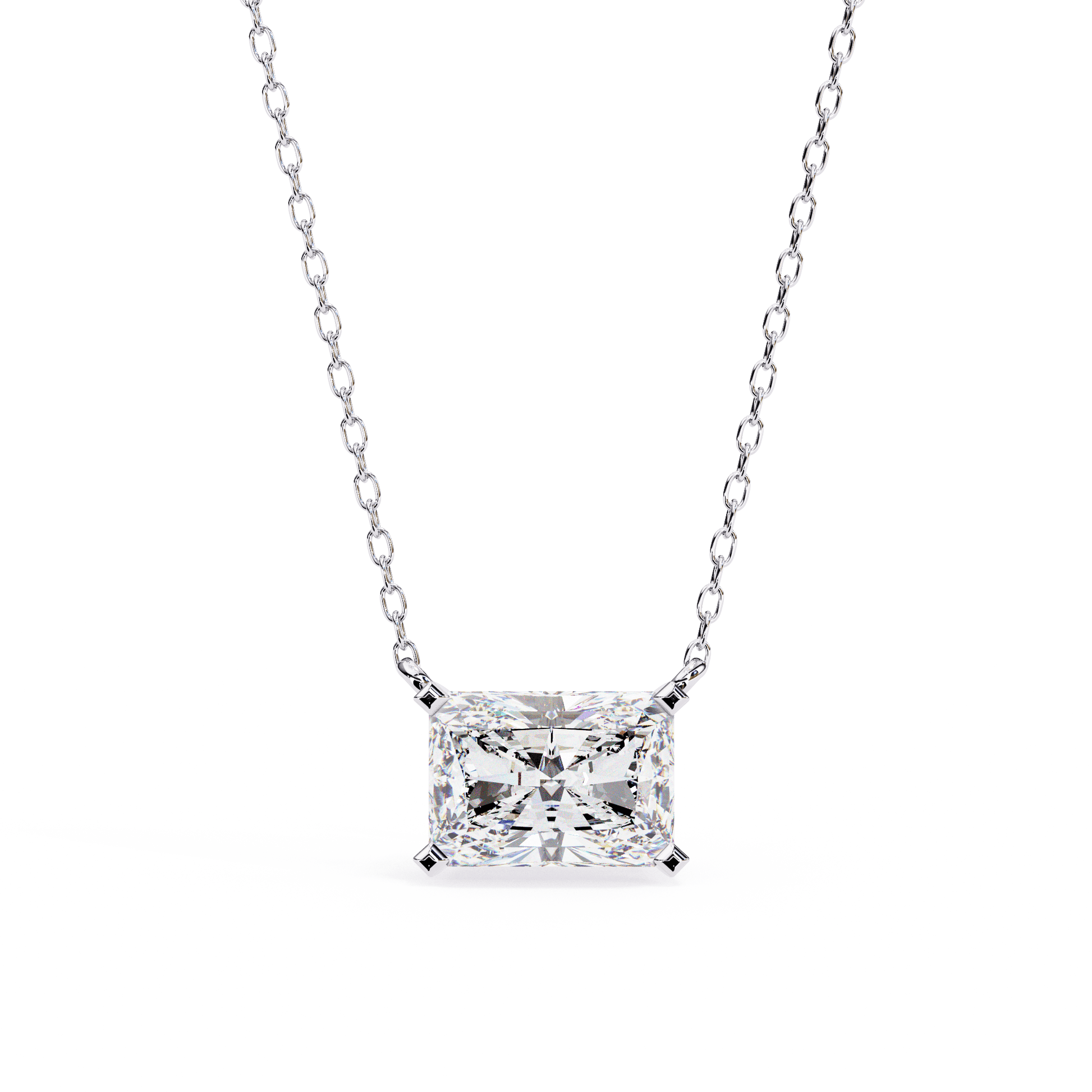Jocelyn - Radiant-Cut Solitaire Pendant — diamond pendant necklace — lab grown diamond and natural diamond — 18k white gold — Carat House
