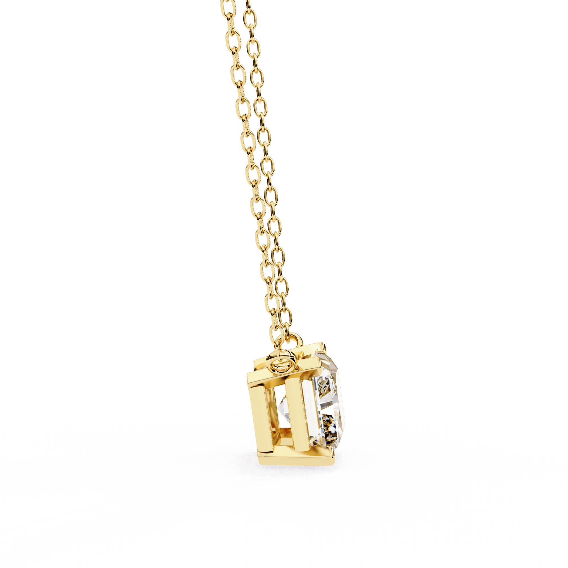 Radiant-cut solitaire pendant by Carat House Dubai featuring a sparkling gemstone on a delicate chain.