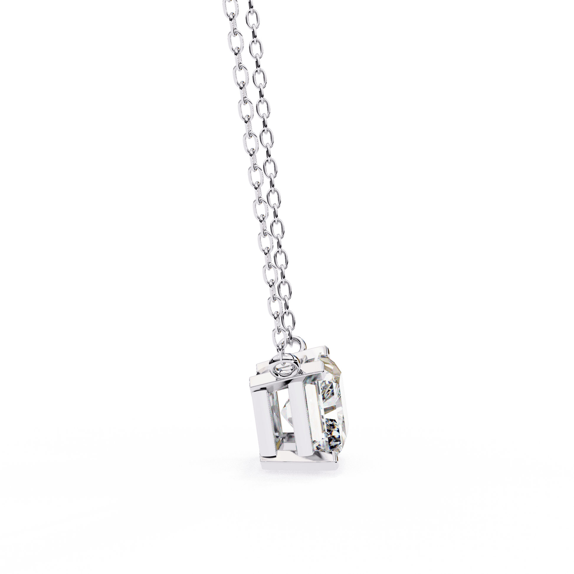 Radiant-cut solitaire pendant by Carat House Dubai featuring a sparkling gemstone on a delicate chain.