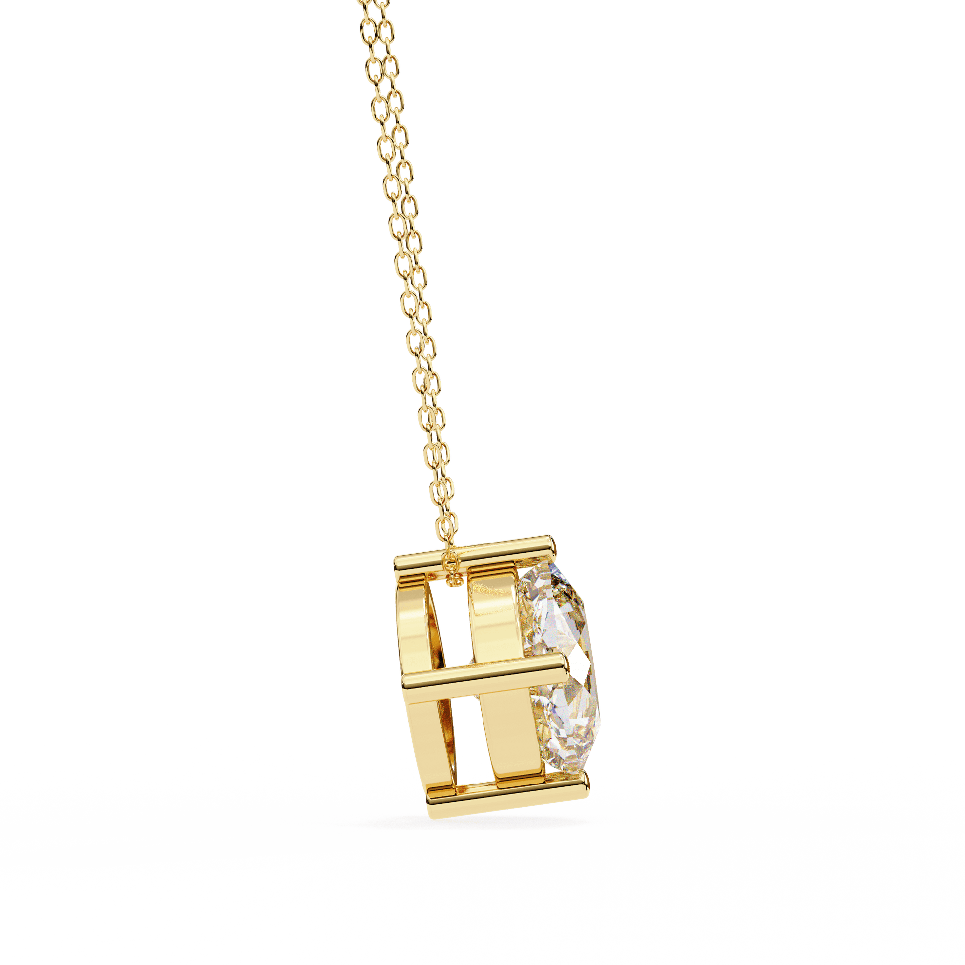 Julia basket set cushion solitaire pendant with diamond, featuring a sleek gold setting and elegant design.