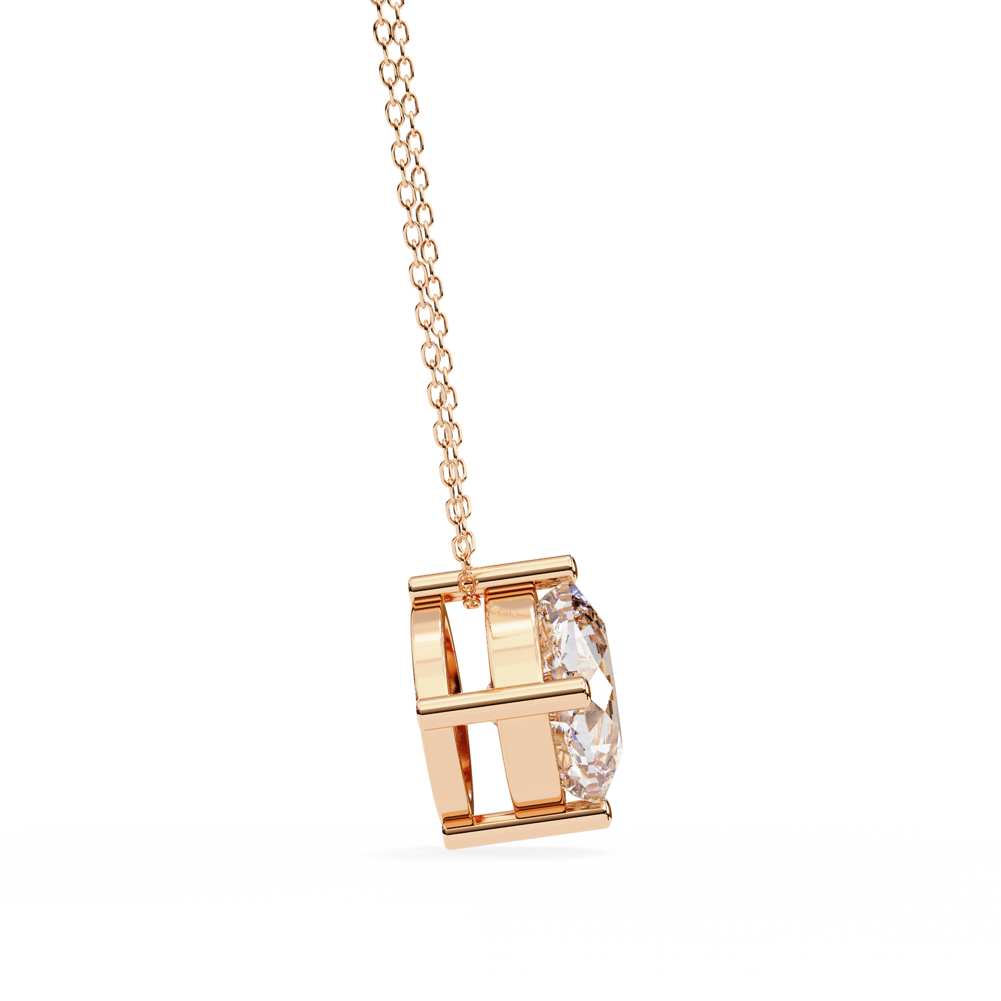 Julia basket set cushion solitaire pendant by Carat House Dubai featuring a sparkling gemstone in a classic basket setting.