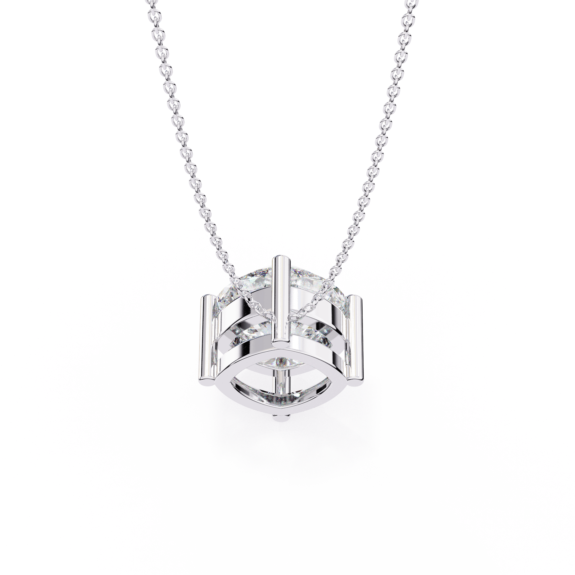 Julia basket set cushion solitaire pendant by Carat House Dubai featuring a sparkling cushion-cut gemstone in a classic basket setting.