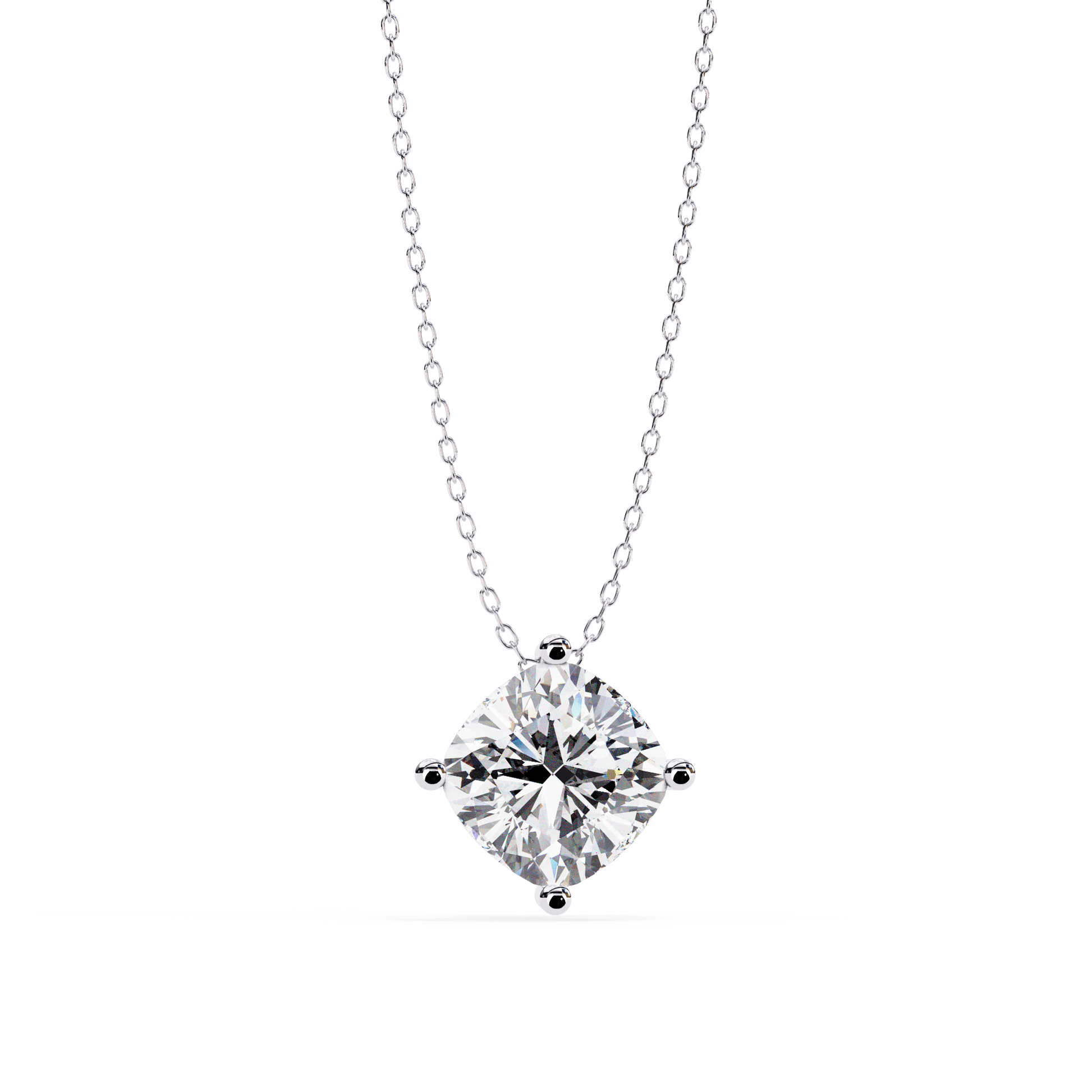 Julia – Basket Set Cushion Solitaire Pendant — diamond pendant necklace — lab grown diamond and natural diamond — 18k white gold — Carat House