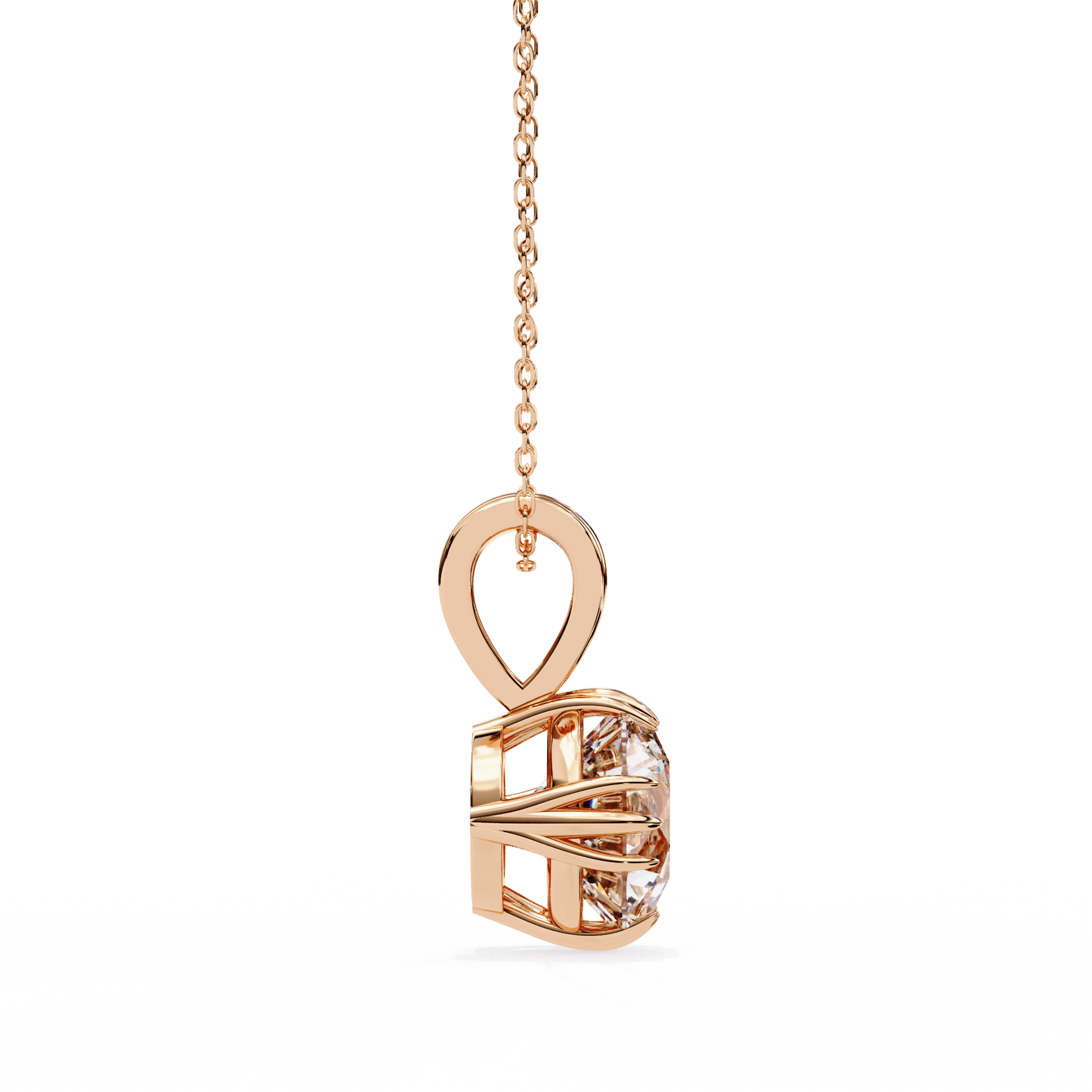 Kamaria triple claw round-cut solitaire pendant featuring a sparkling gemstone, elegant jewelry piece from Carat House Dubai.