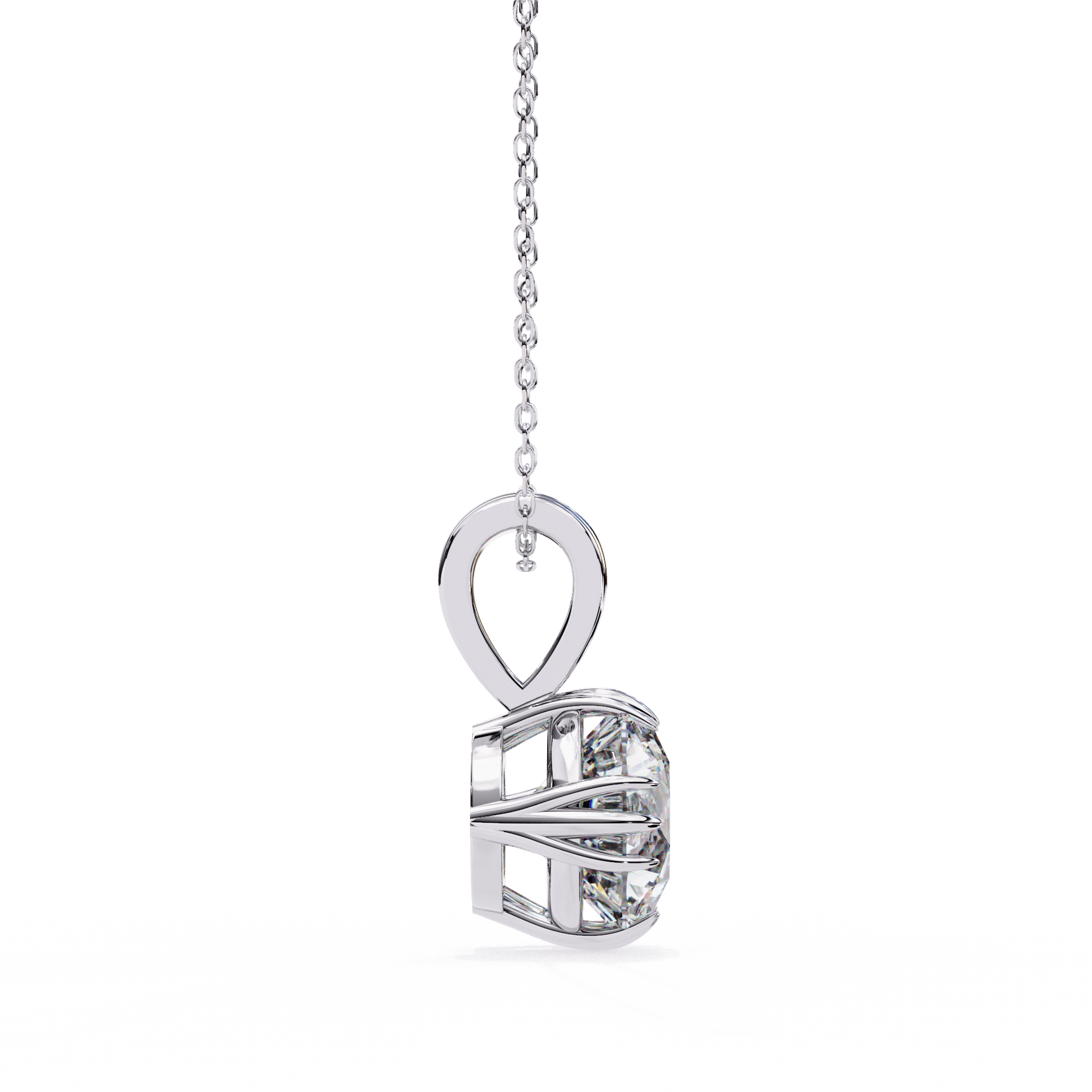 Kamaria triple claw round-cut solitaire pendant by Carat House Dubai, featuring a sparkling gemstone on a delicate chain.