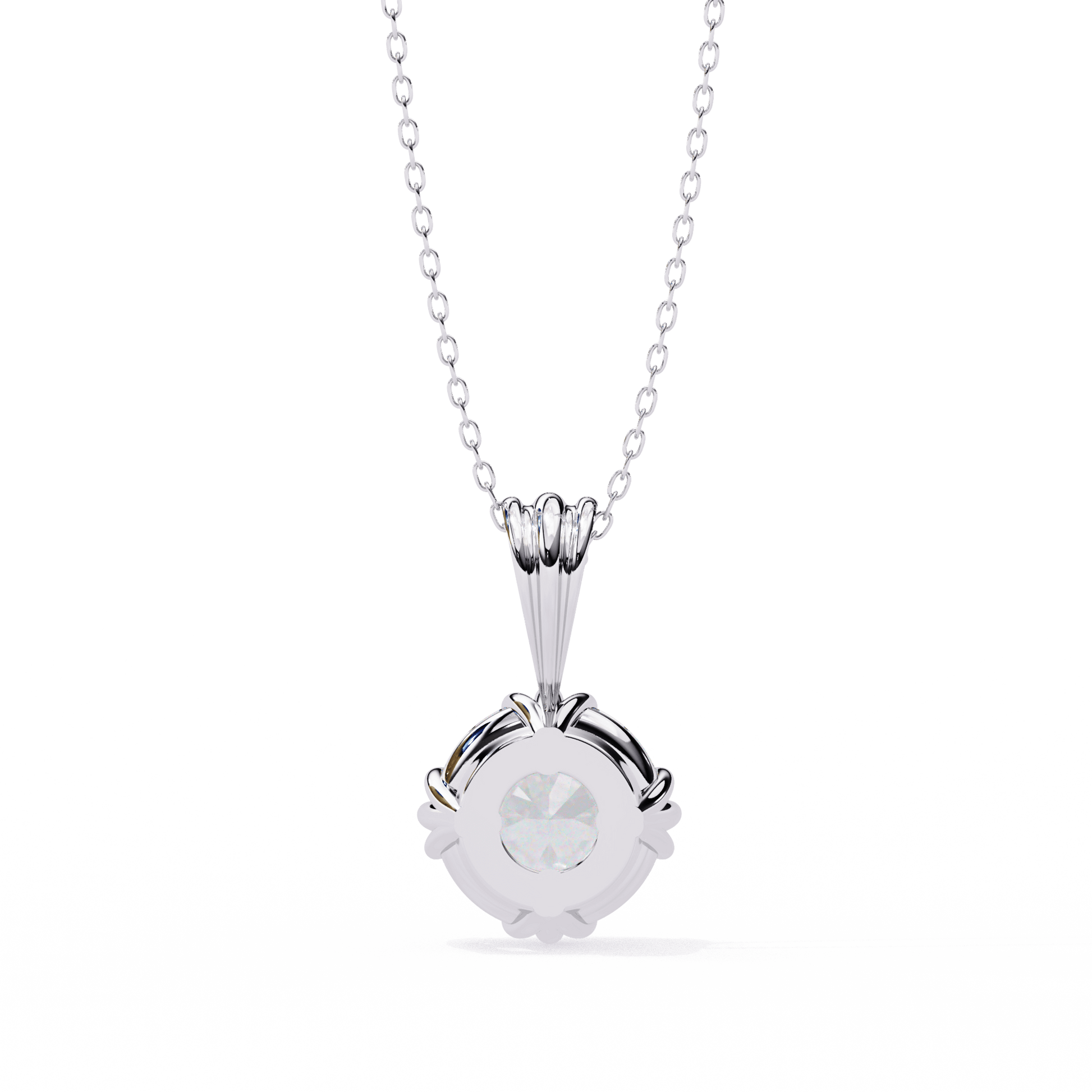 Kamaria triple claw round-cut solitaire pendant by Carat House Dubai, featuring a sparkling gemstone on a delicate chain.