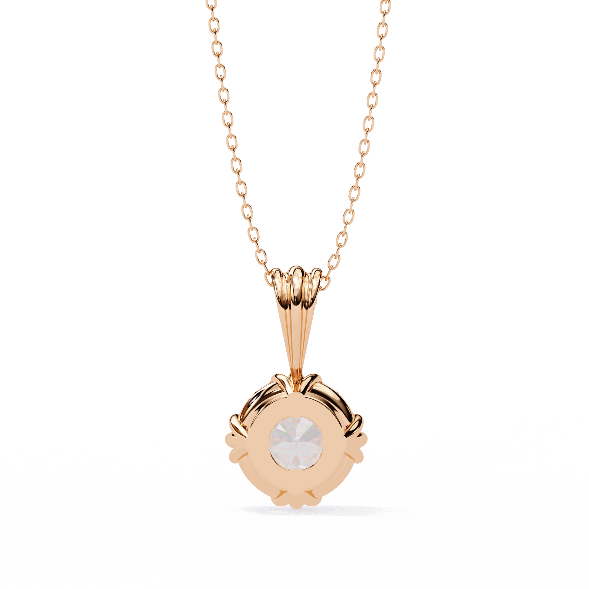 Kamaria triple claw round-cut solitaire pendant with a sparkling gemstone, crafted by Carat House Dubai.