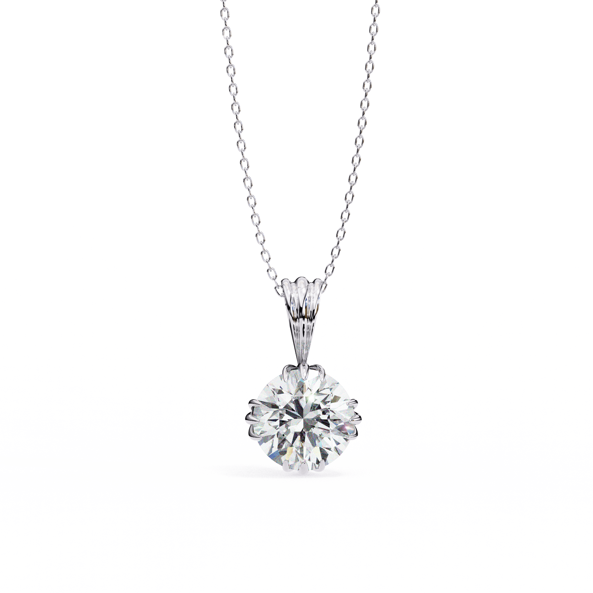 Kamaria - Triple Claw Round-Cut Solitaire Pendant — diamond pendant necklace — lab grown diamond and natural diamond — 18k white gold — Carat House
