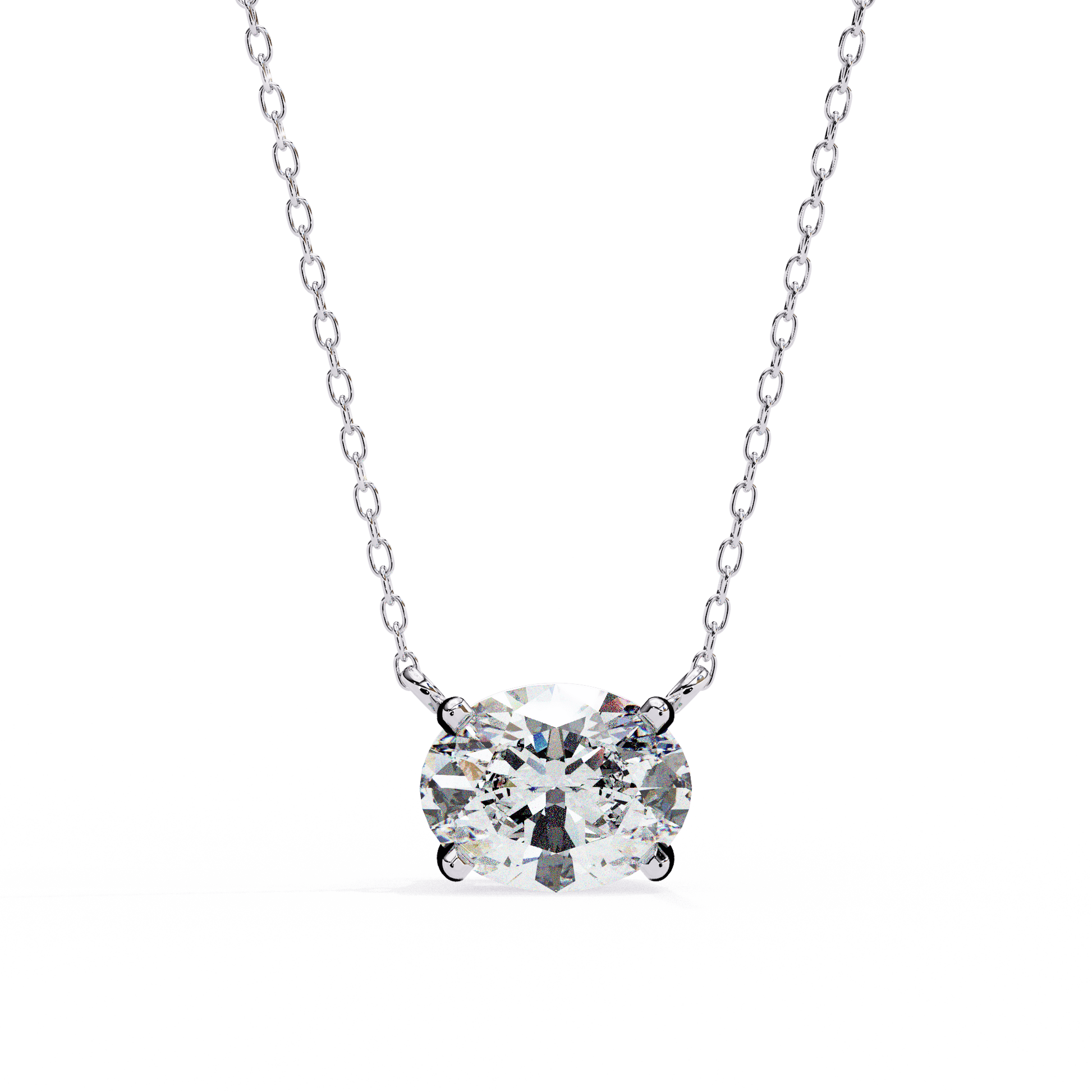 Katie – East West Oval-Cut Solitaire Pendant — diamond pendant necklace — lab grown diamond and natural diamond — 18k white gold — Carat House
