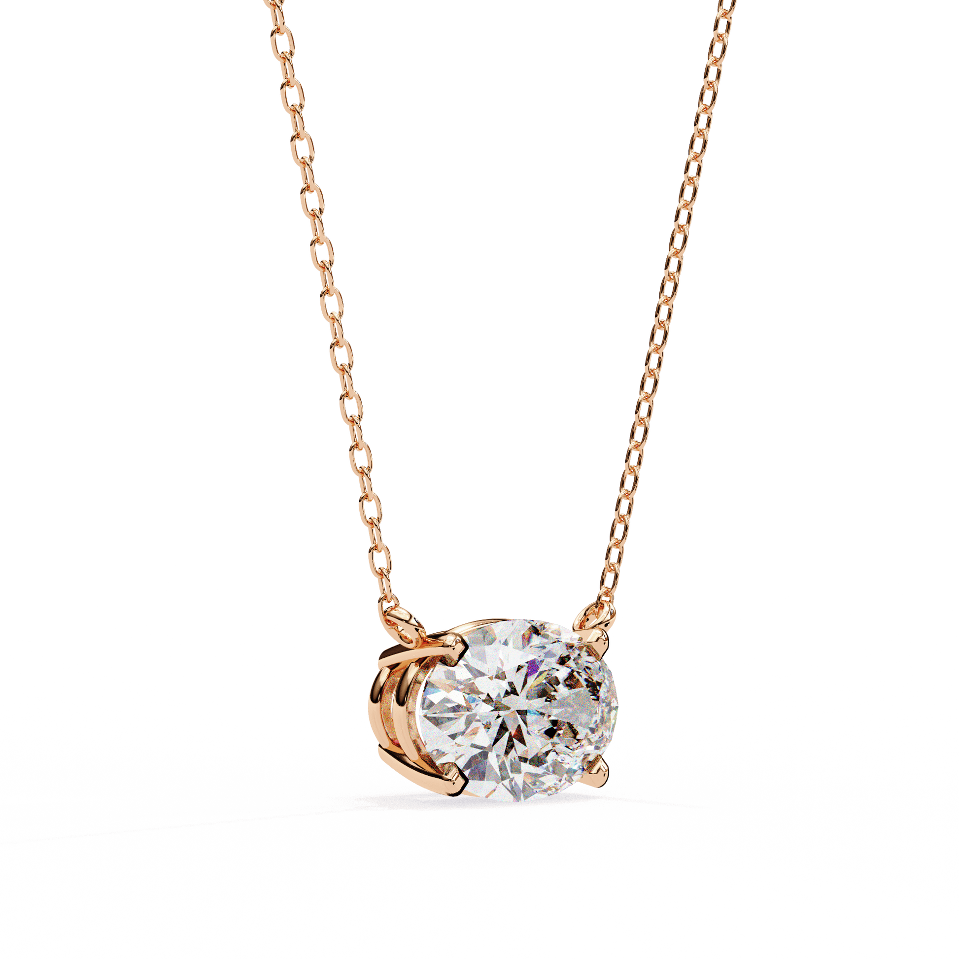 East West oval-cut solitaire pendant named Katie by Carat House Dubai featuring a shimmering central gemstone.