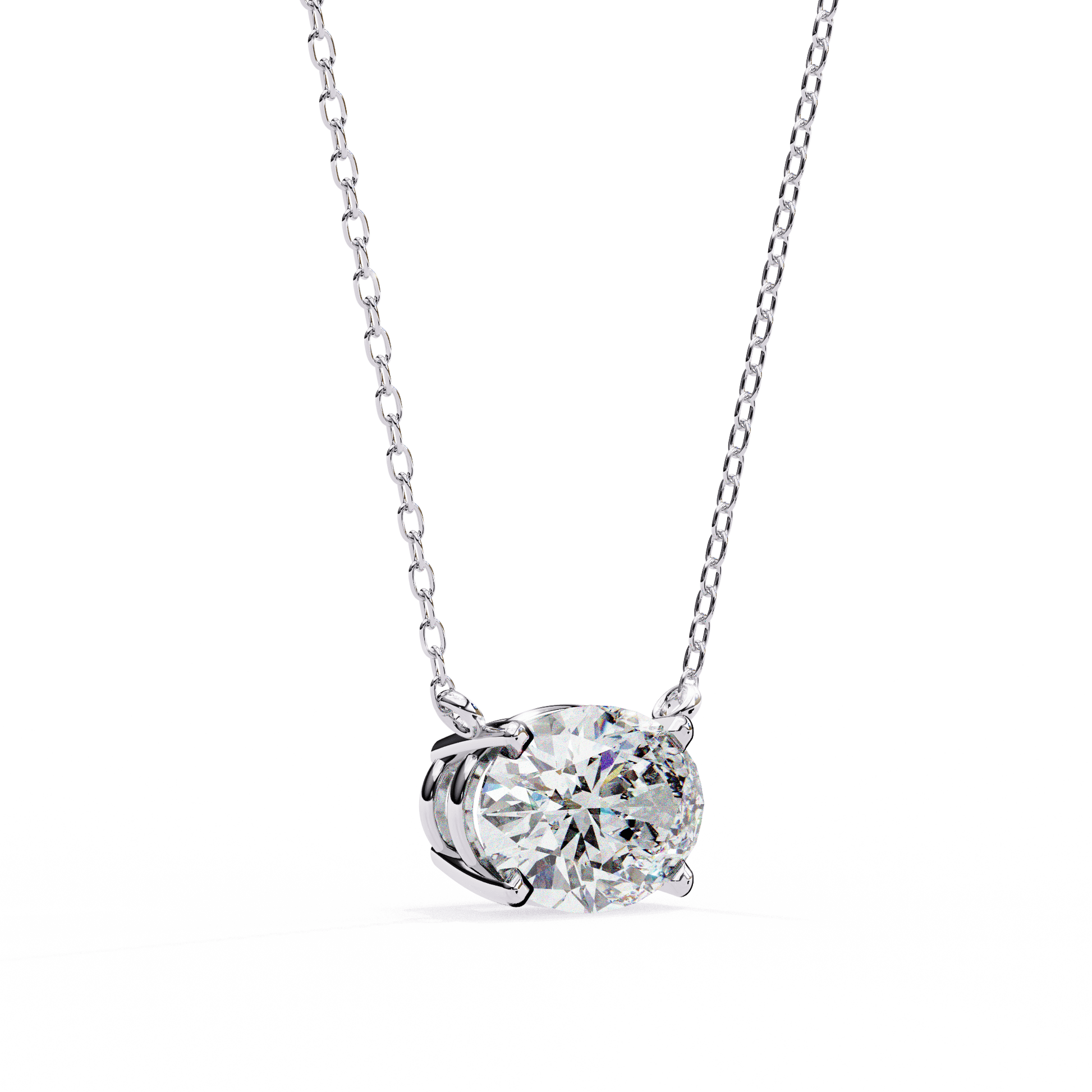 East West oval-cut solitaire pendant in sterling silver with a central gemstone, designed by Carat House Dubai.