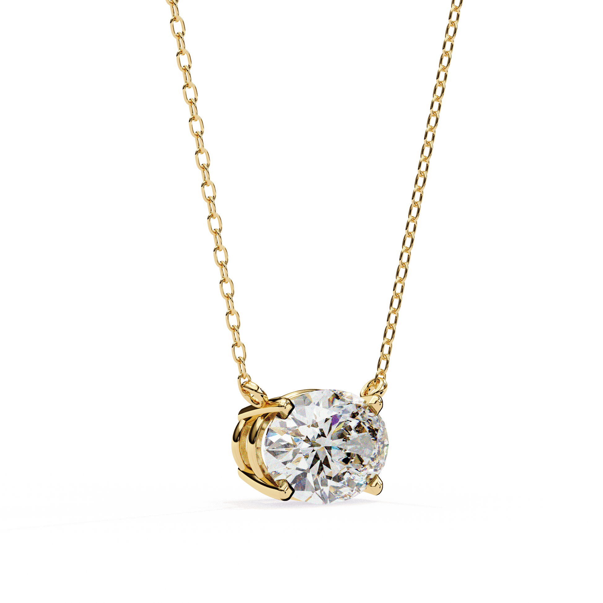 East West oval-cut solitaire pendant by Carat House Dubai featuring a sparkling central gemstone on a delicate chain.