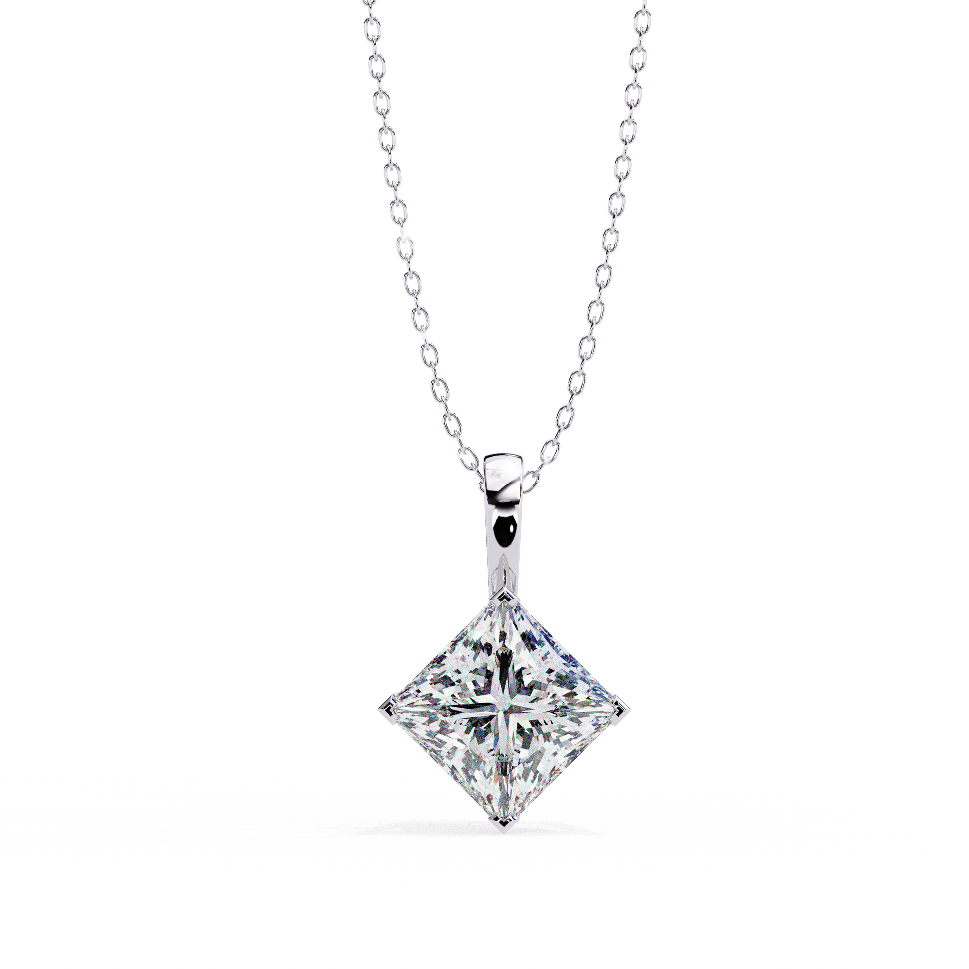 Kendra – Princess-Cut Solitaire Pendant — diamond pendant necklace — lab grown diamond and natural diamond — 18k white gold — Carat House