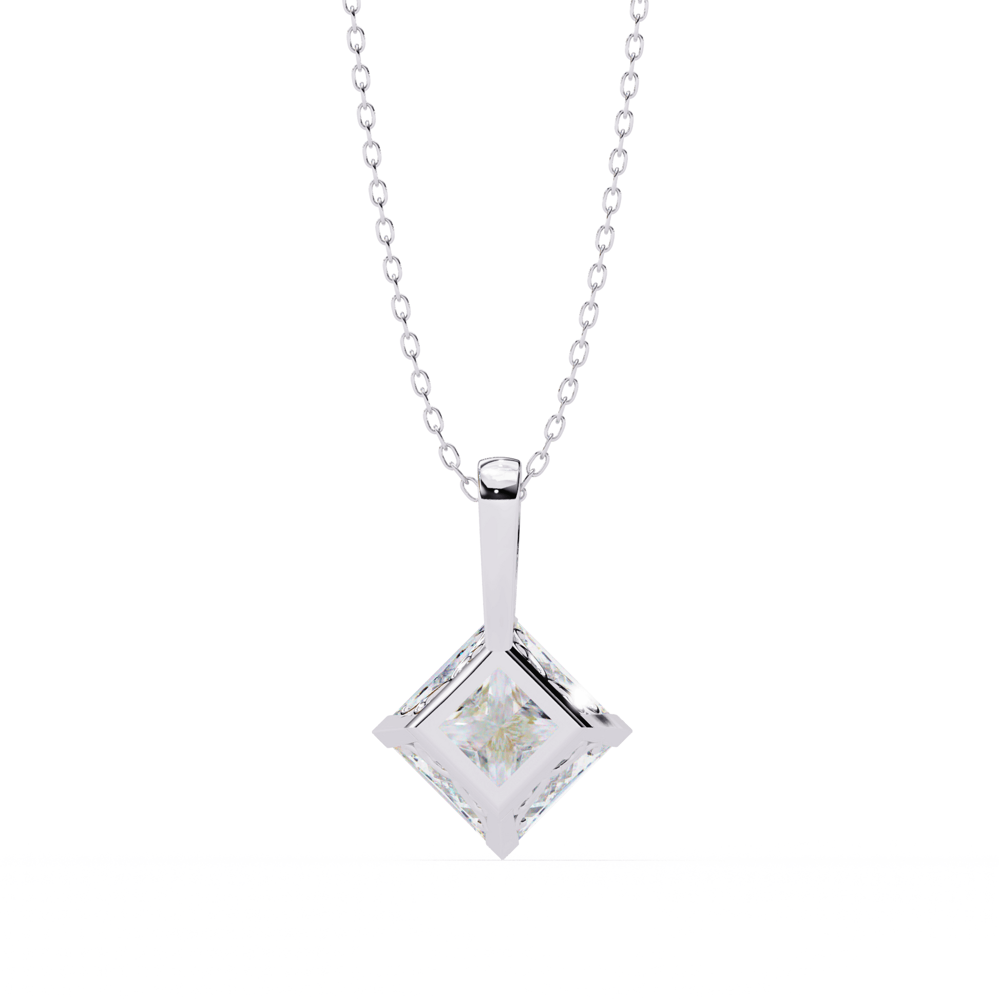 Kendra princess-cut solitaire pendant with a sparkling gemstone on a delicate chain, crafted by Carat House Dubai.