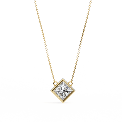 Kelly – Bezel Set Princess-Cut Diamond Solitaire Necklace