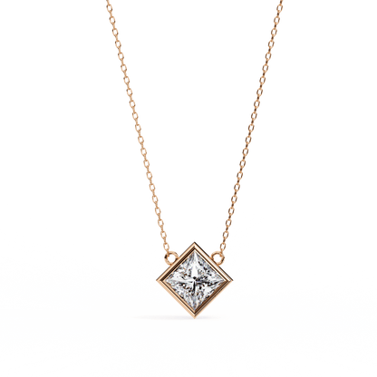 Kelly – Bezel Set Princess-Cut Diamond Solitaire Necklace
