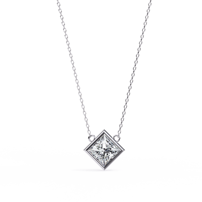 Kelly – Bezel Set Princess-Cut Diamond Solitaire Necklace