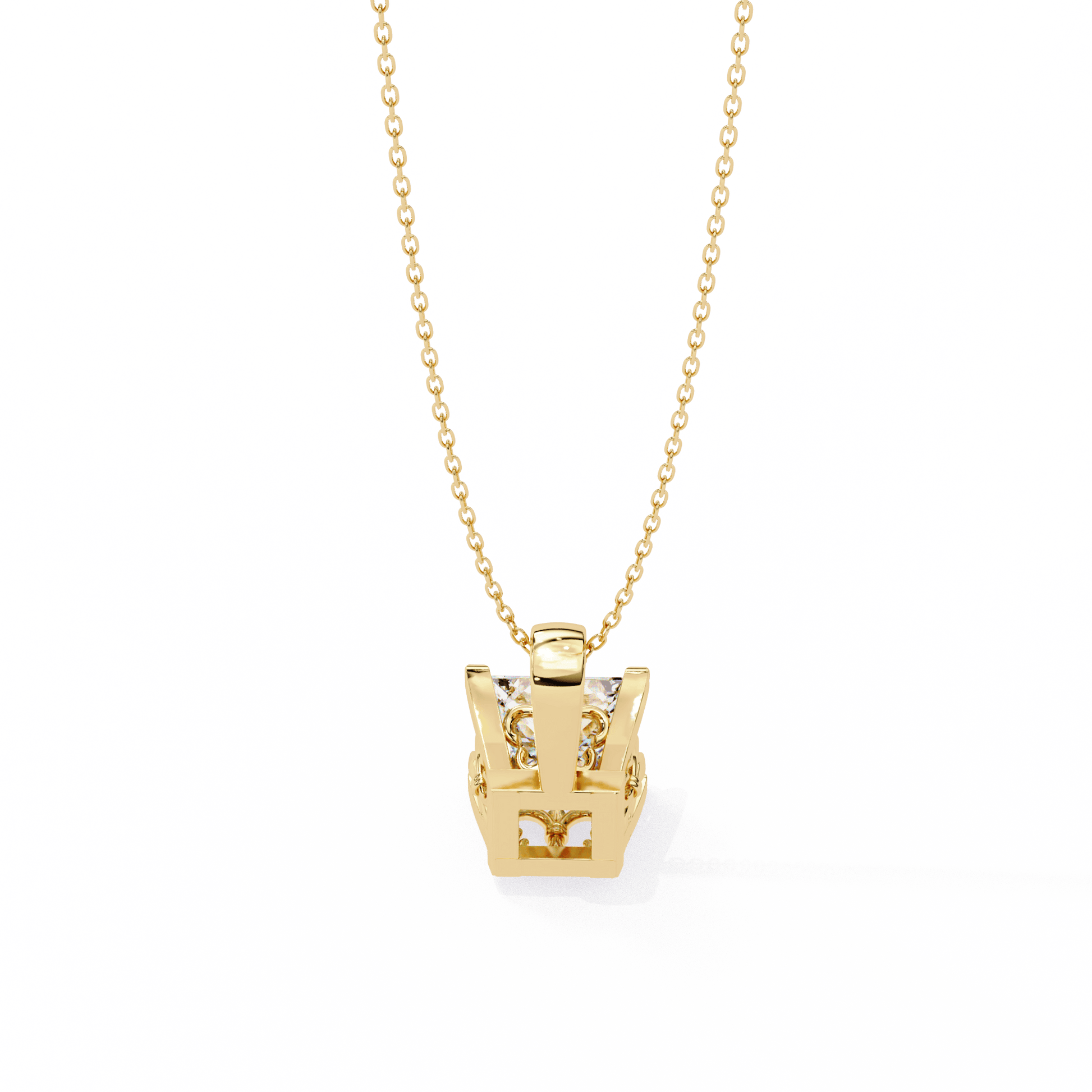 Elegant Krista princess-cut solitaire pendant by Carat House Dubai featuring intricate filigree basket setting.