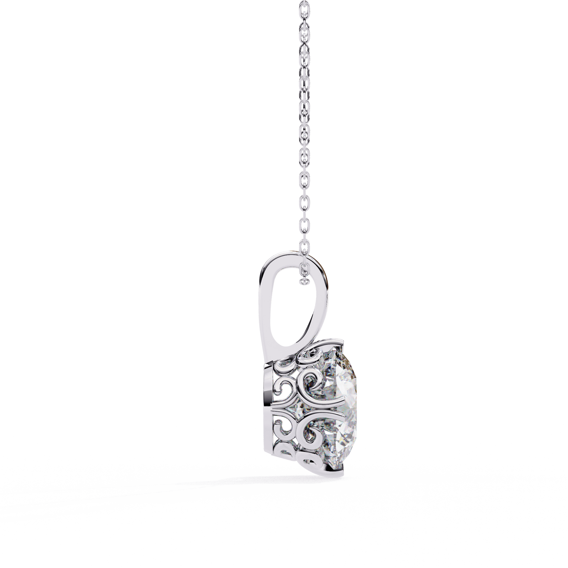 Laurie round solitaire diamond pendant with filigree basket, elegant jewelry piece by Carat House Dubai