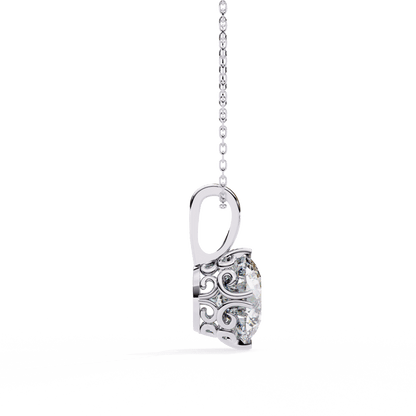 Laurie — Round Solitaire Diamond Pendant with Filigree Basket