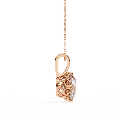 Laurie — Round Solitaire Diamond Pendant with Filigree Basket