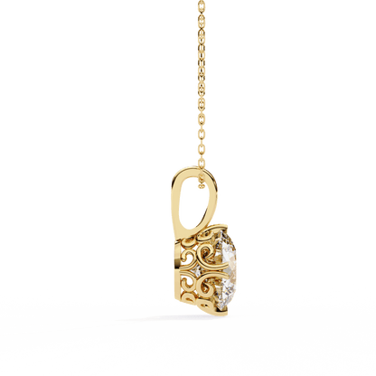 Laurie — Round Solitaire Diamond Pendant with Filigree Basket
