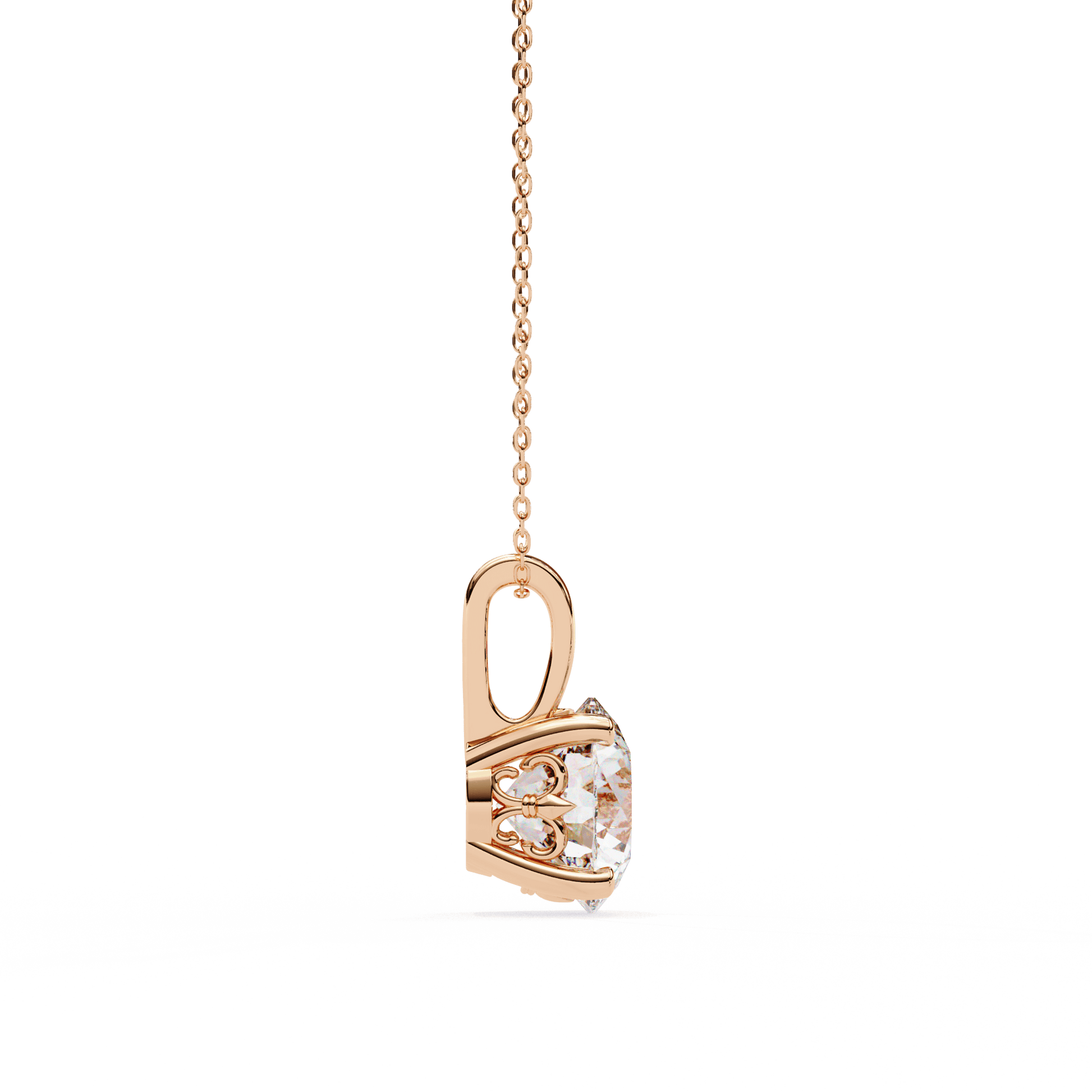 Cindy diamond pendant with cushion-cut solitaire diamond and intricate filigree basket setting, jewelry by Carat House Dubai