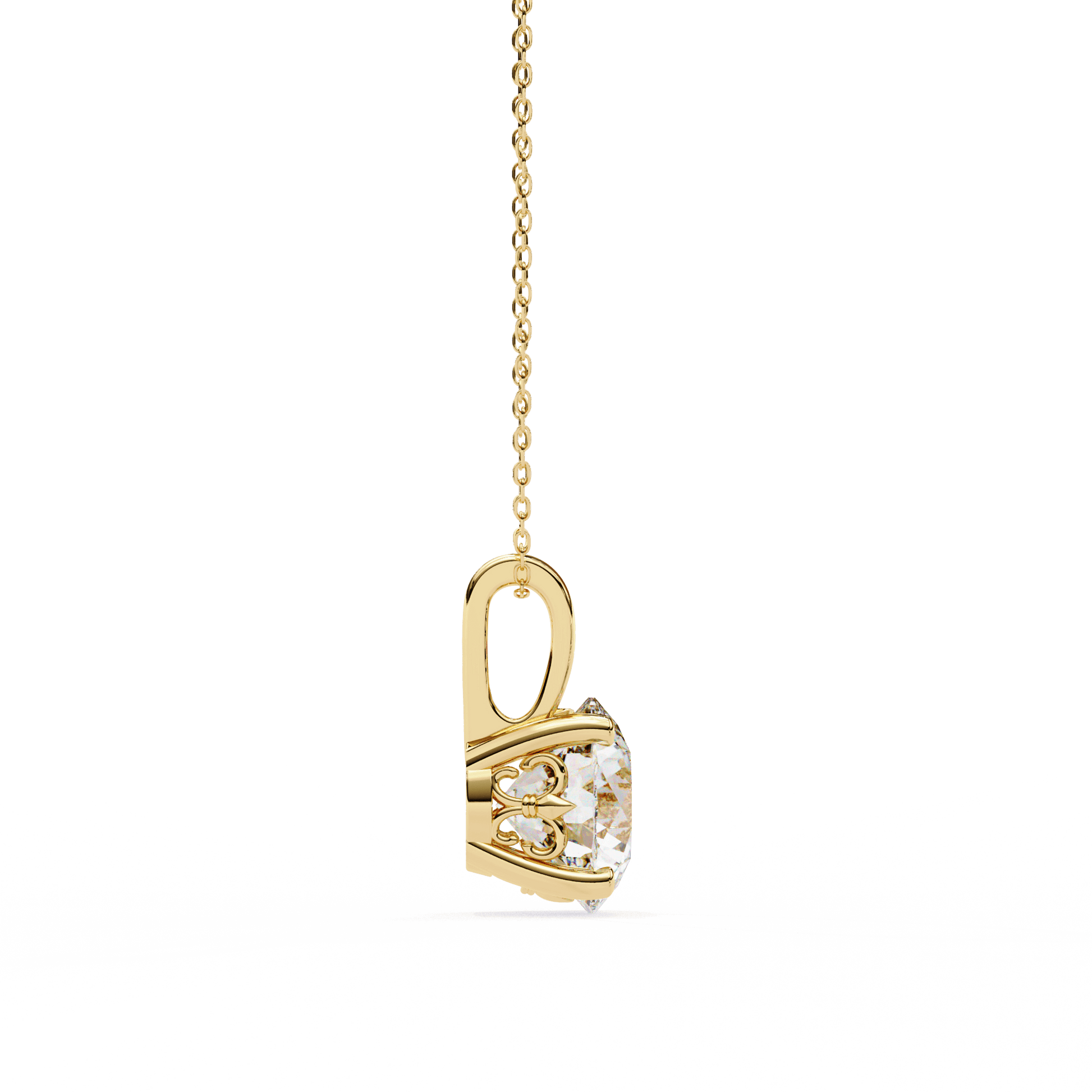 Cushion-cut solitaire diamond pendant with intricate filigree basket design by Carat House Dubai.