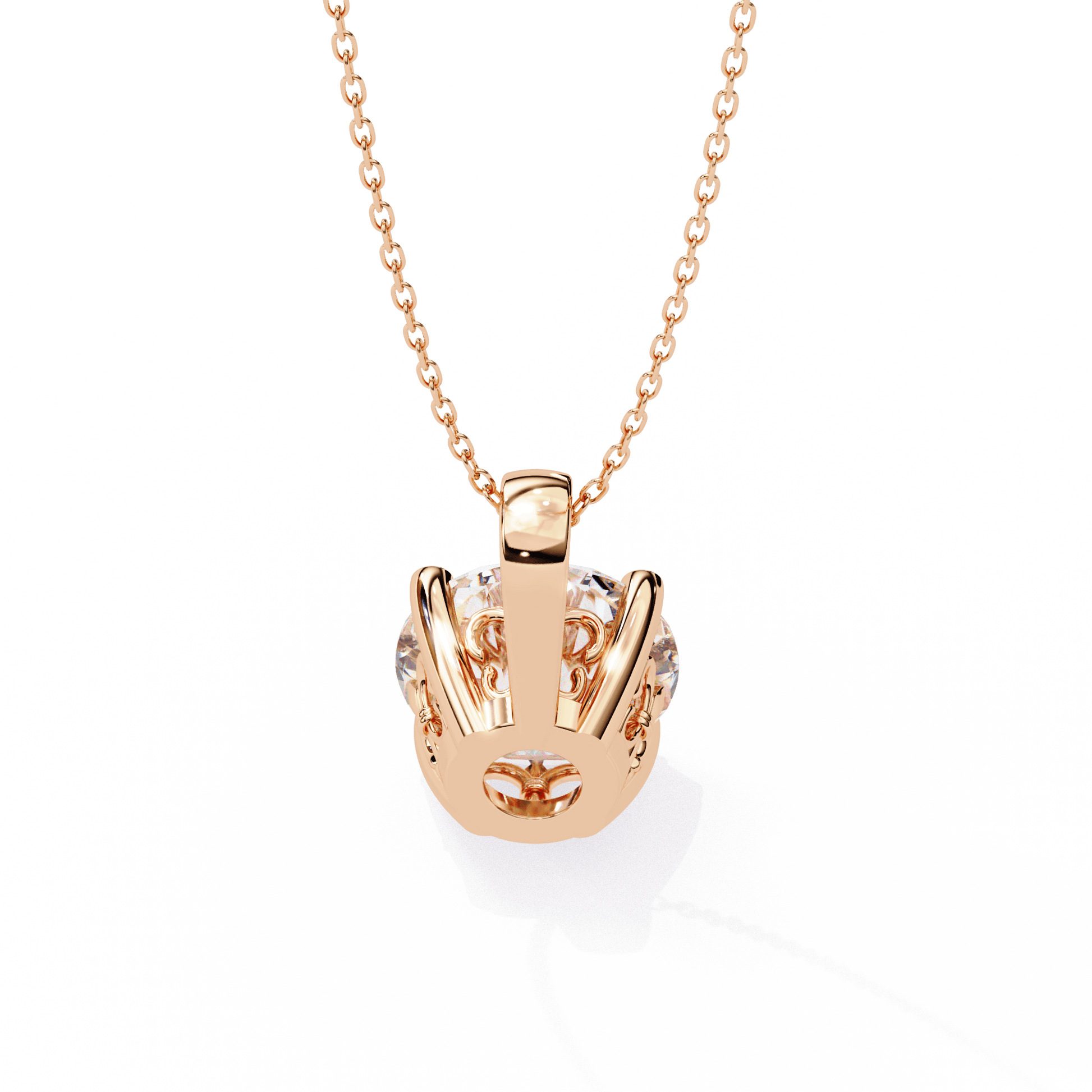 Cindy cushion-cut solitaire diamond pendant with intricate filigree basket design, crafted by Carat House Dubai.