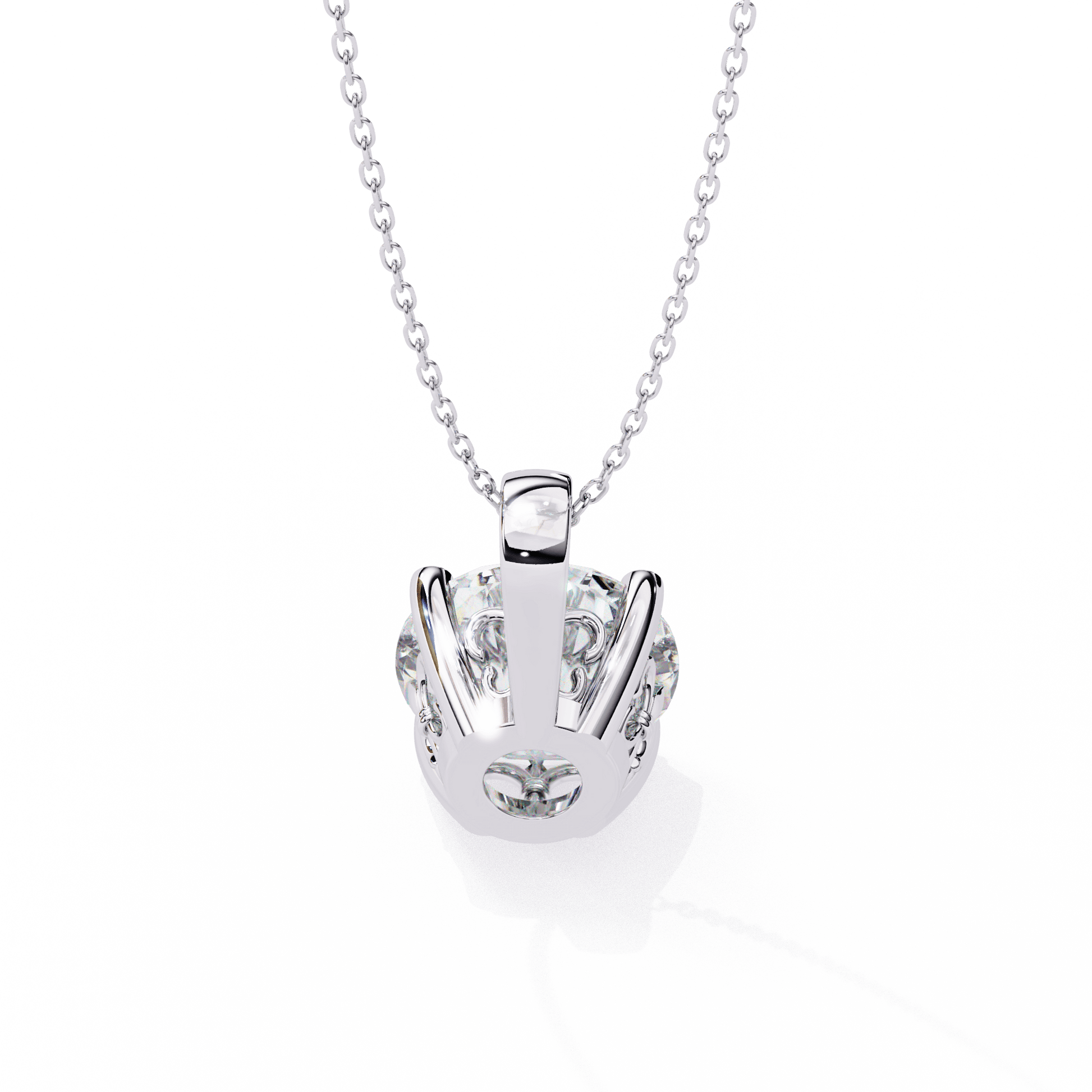 Cindy cushion-cut solitaire diamond pendant with intricate filigree basket, from Carat House Dubai, showcasing elegant jewelry design.