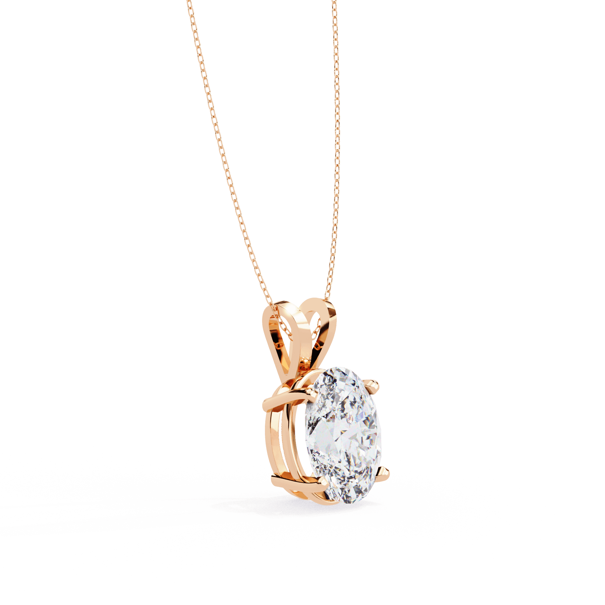 Oval-cut solitaire diamond pendant from Carat House Dubai featuring a sleek, elegant design with a polished metal chain.