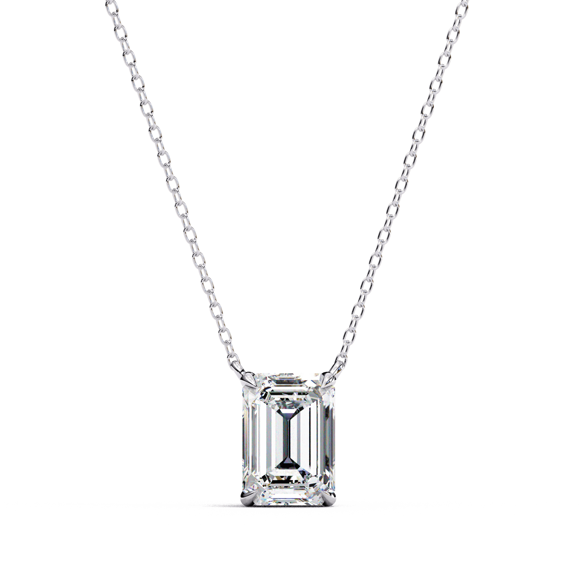 Farah – Emerald-Cut Solitaire Pendant — diamond pendant necklace — lab grown diamond and natural diamond — 18k white gold — Carat House
