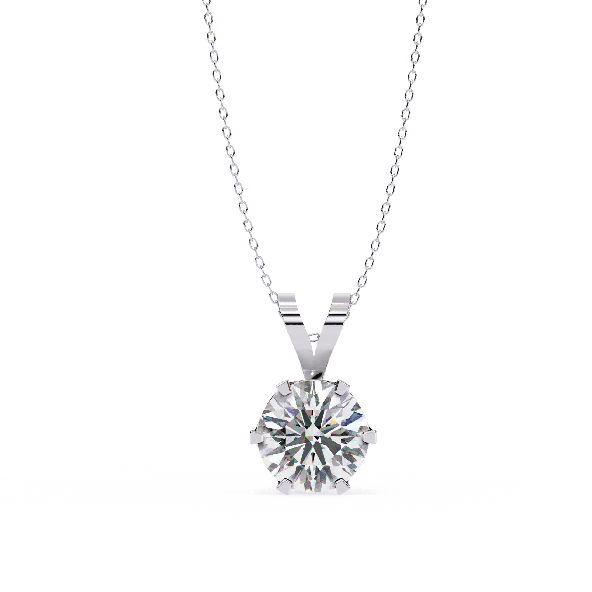 Gina - Round-cut Solitaire Pendant in a Classic 6-Prong Setting — diamond pendant necklace — lab grown diamond and natural diamond — 18k white gold — Carat House