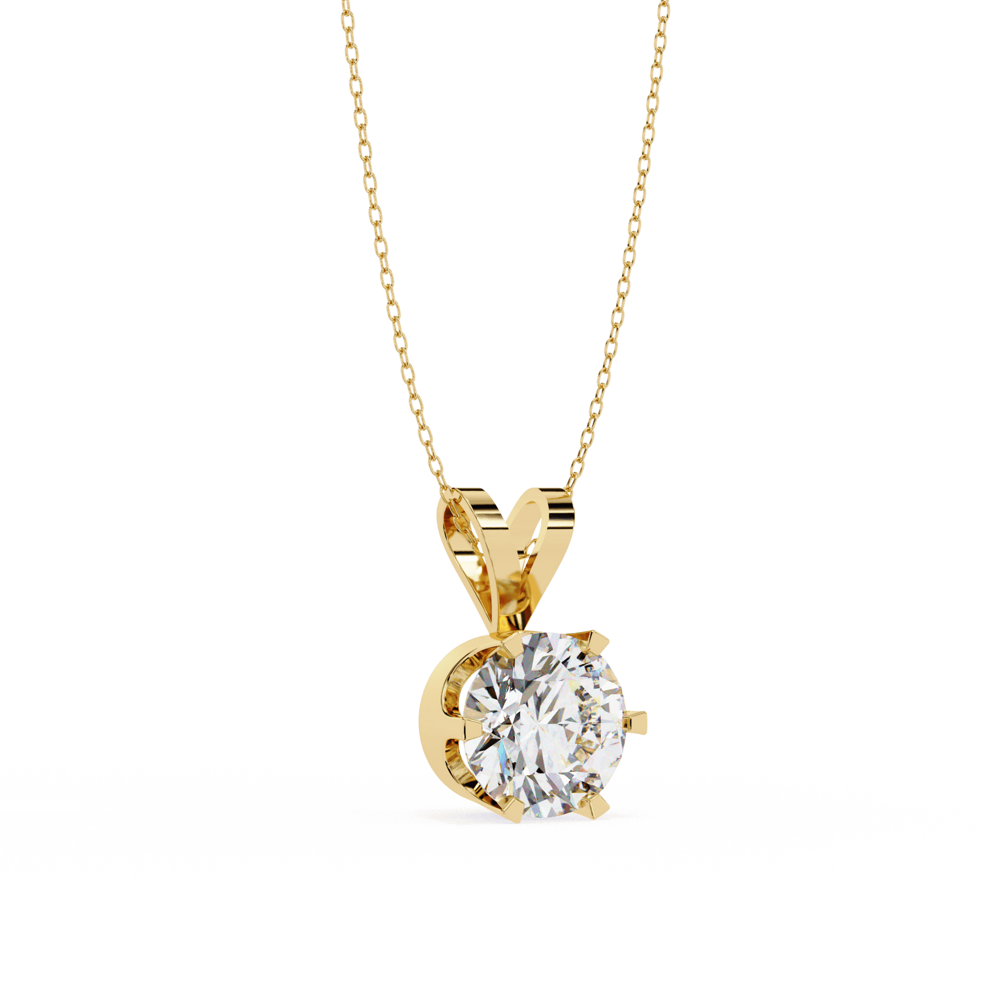 Round-cut solitaire pendant in a classic 6-prong setting by Carat House Dubai, showcasing elegant jewelry design.