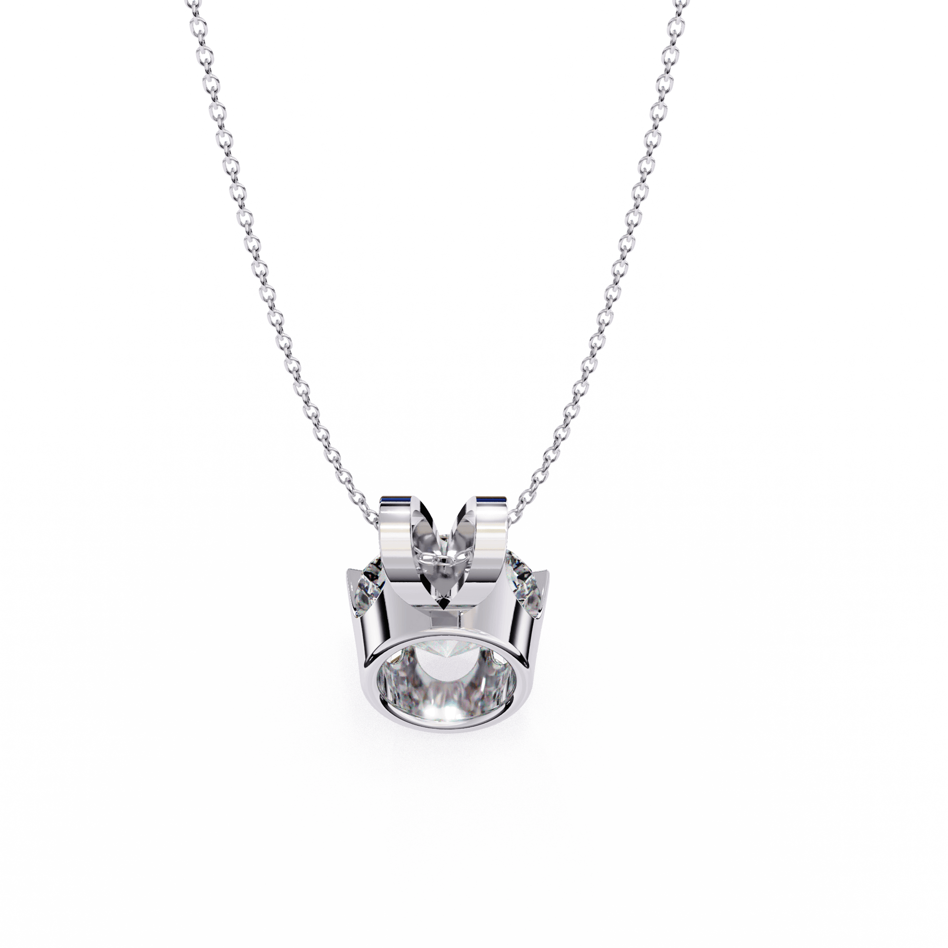 Round-cut solitaire pendant in a classic 6-prong setting by Carat House Dubai, featuring a sparkling gemstone.