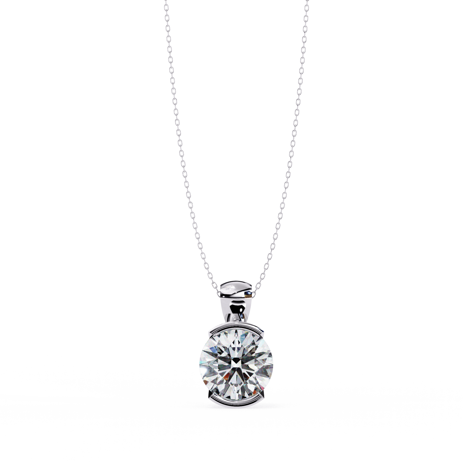 Hailey - Half Bezel Round Diamond Pendant — diamond pendant necklace — lab grown diamond and natural diamond — 18k white gold — Carat House