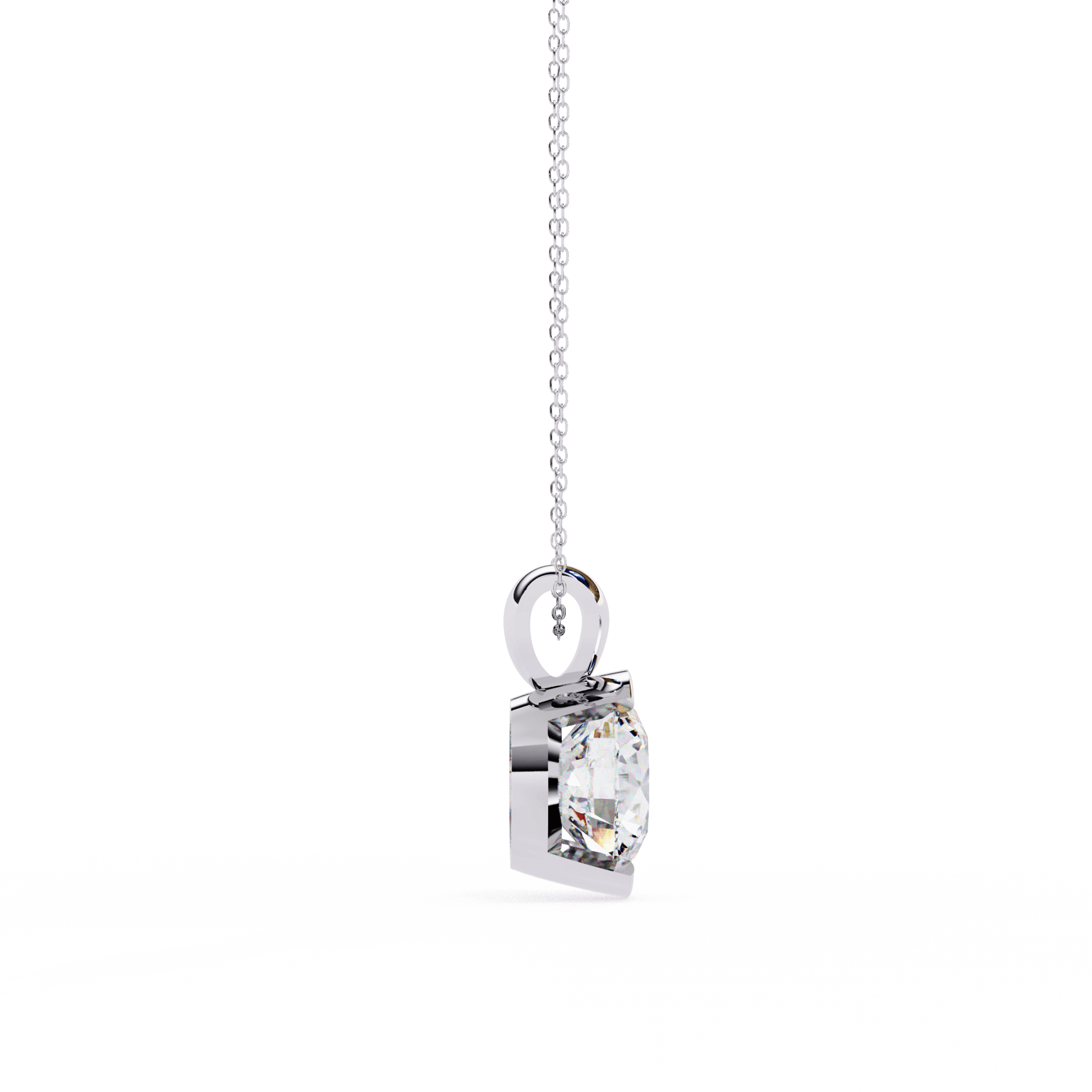 Half bezel round diamond pendant from Carat House Dubai featuring a sparkling round-cut diamond on a delicate chain.