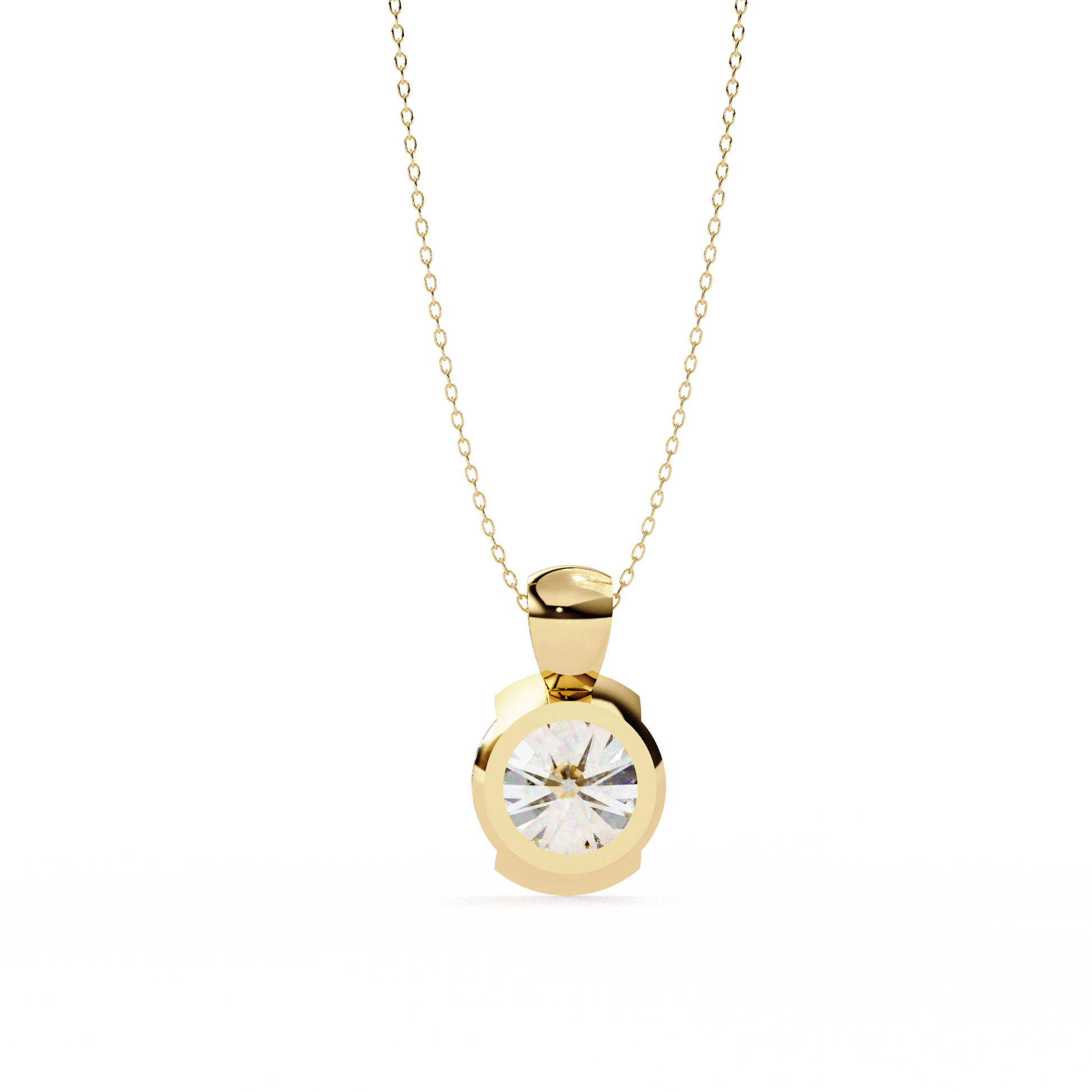 Half bezel round diamond pendant from Carat House Dubai featuring a sparkling round-cut diamond on a delicate chain.