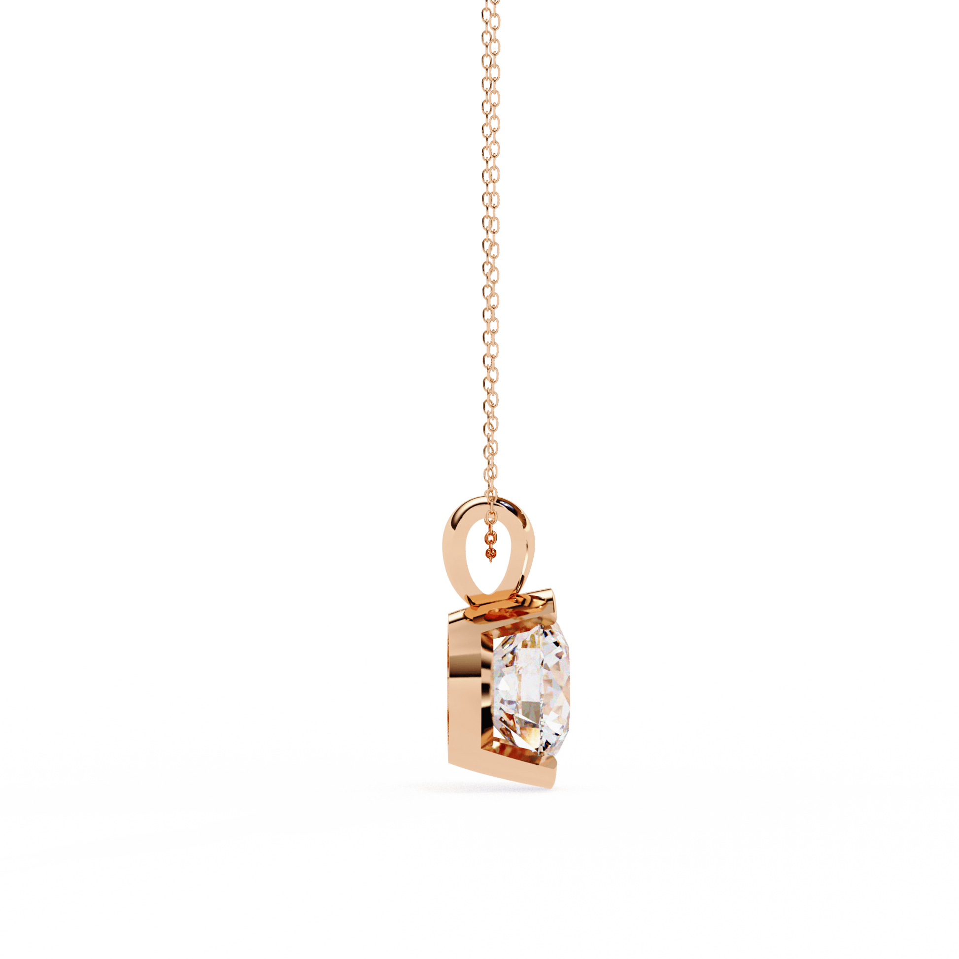 Hailey half bezel round diamond pendant by Carat House Dubai featuring a sparkling round-cut diamond on a delicate chain.